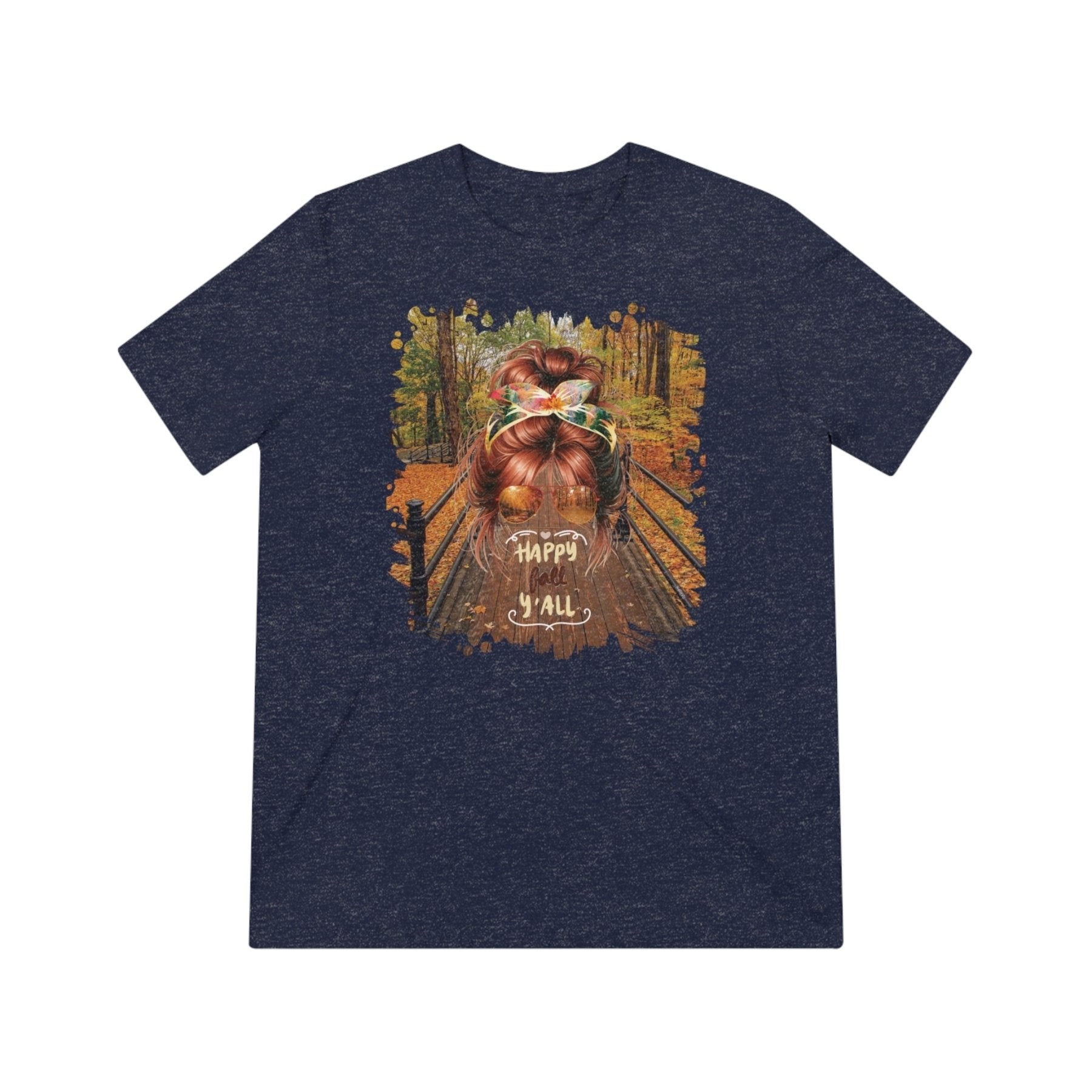 Happy Fall Y'all Fall Hike, Red Hair Messy Bun, Unisex Triblend T - Shirt - Janlyn's Crafts