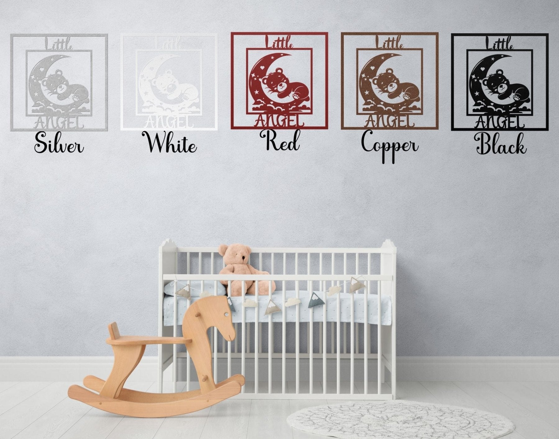 Little Angel, Sleeping Bear on Moon, Square Metal Sign - Janlyn's Crafts