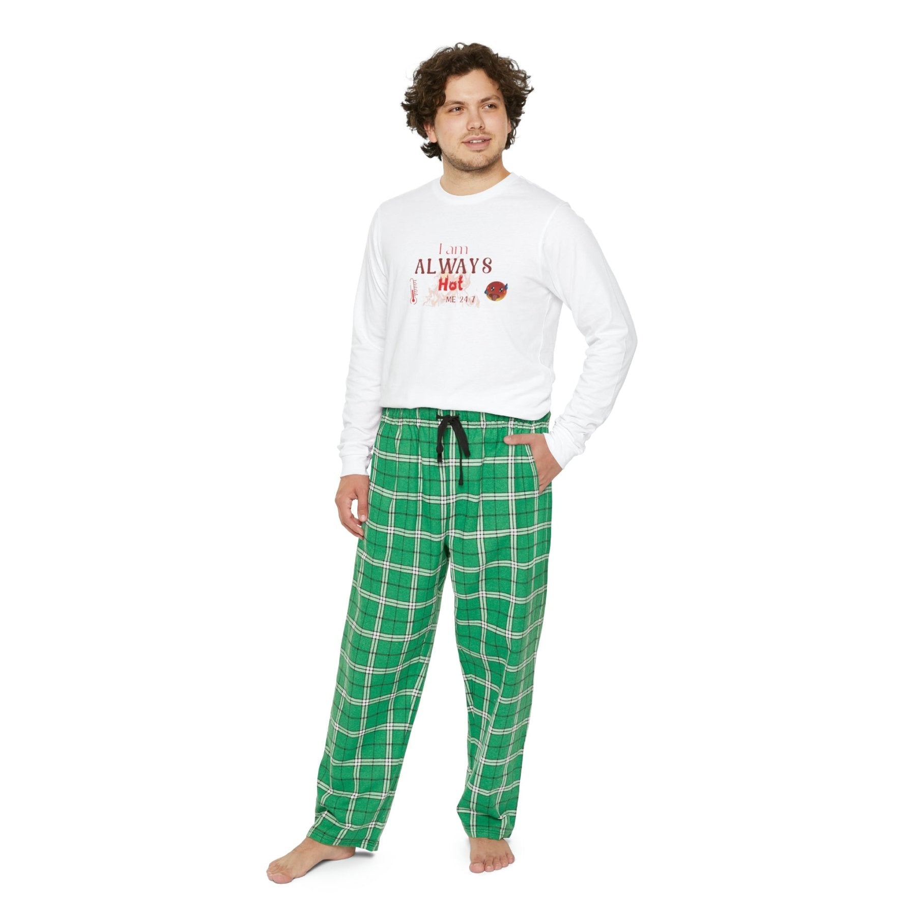 Men's Long Sleeve Pajama Set, I am Always Hot, Sweat, All Year Round Pajamas, PJs, Hot Lover - Janlyn's Crafts