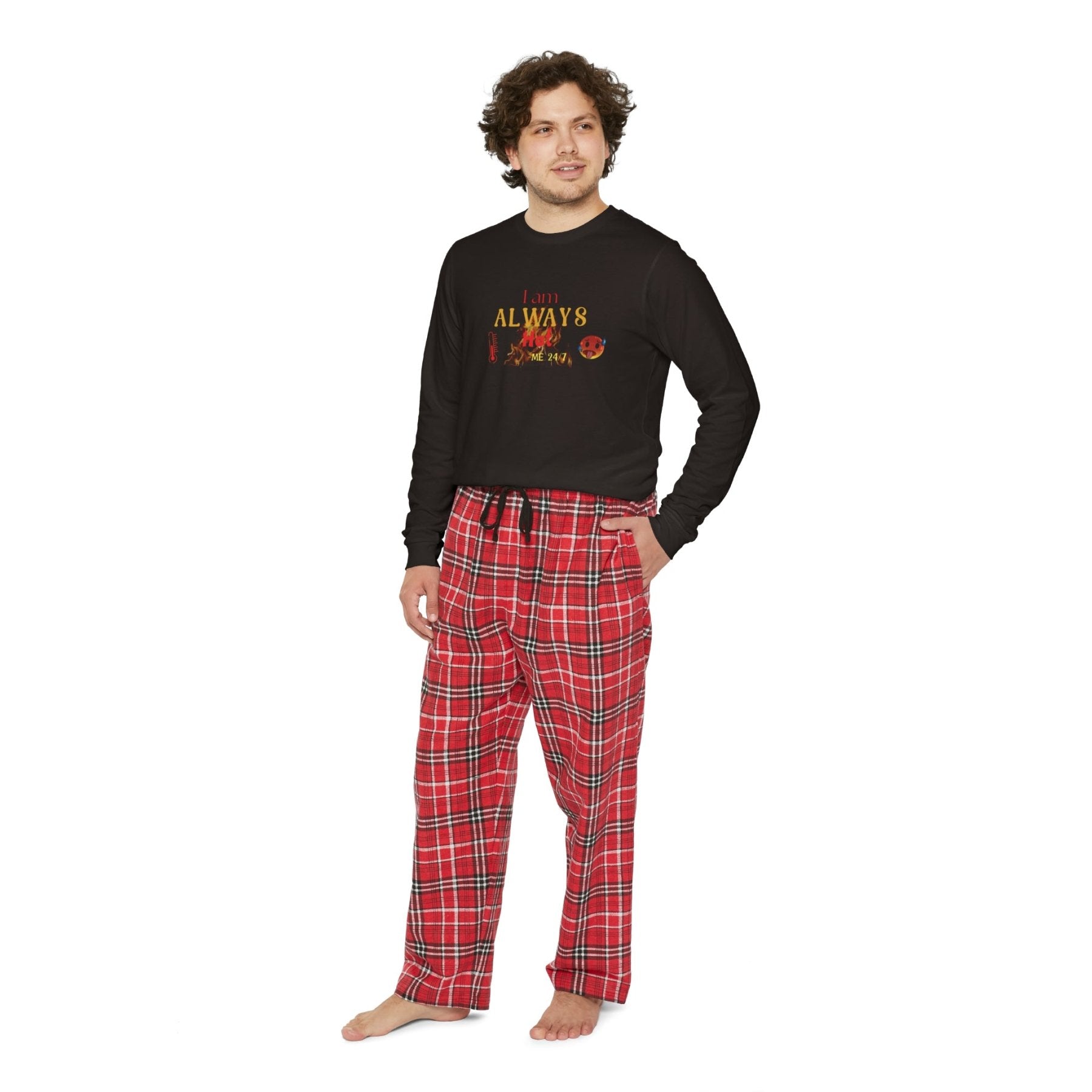 Men's Long Sleeve Pajama Set, I am Always Hot, Sweat, All Year Round Pajamas, PJs, Hot Lover - Janlyn's Crafts