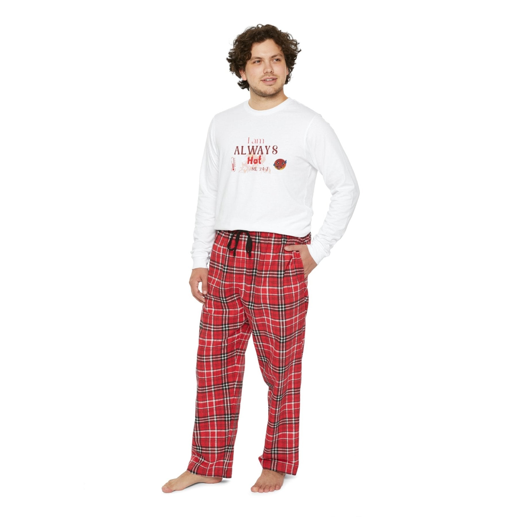 Men's Long Sleeve Pajama Set, I am Always Hot, Sweat, All Year Round Pajamas, PJs, Hot Lover - Janlyn's Crafts