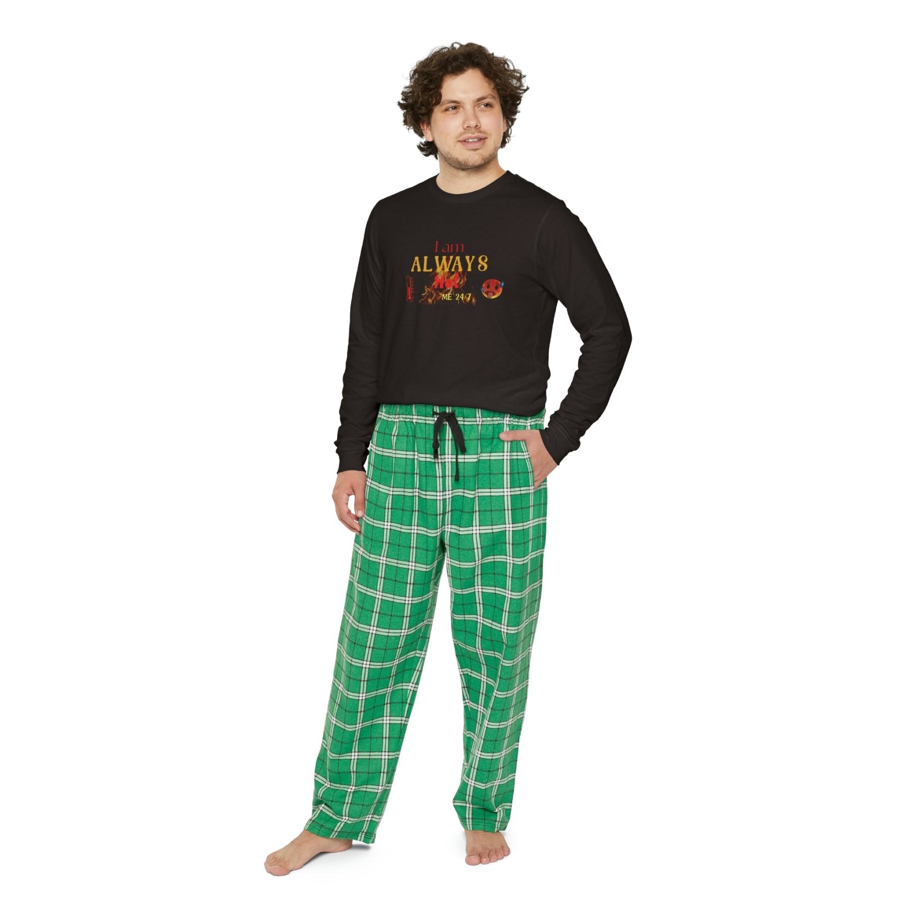 Men's Long Sleeve Pajama Set, I am Always Hot, Sweat, All Year Round Pajamas, PJs, Hot Lover - Janlyn's Crafts