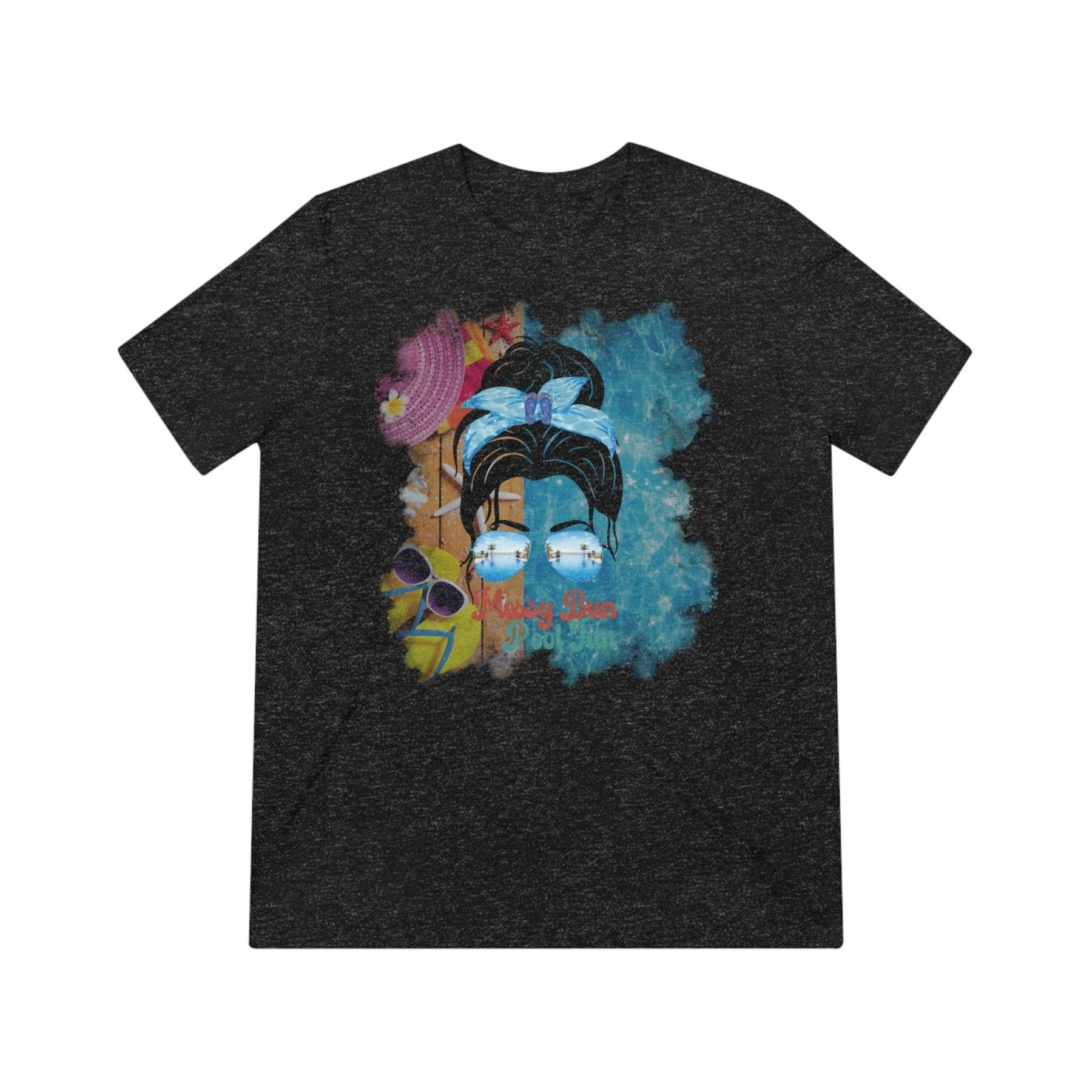 Messy Bun Pool Fun, Black Hair Messy Bun, Pool Scene, Unisex Triblend T - Shirt - Janlyn's Crafts