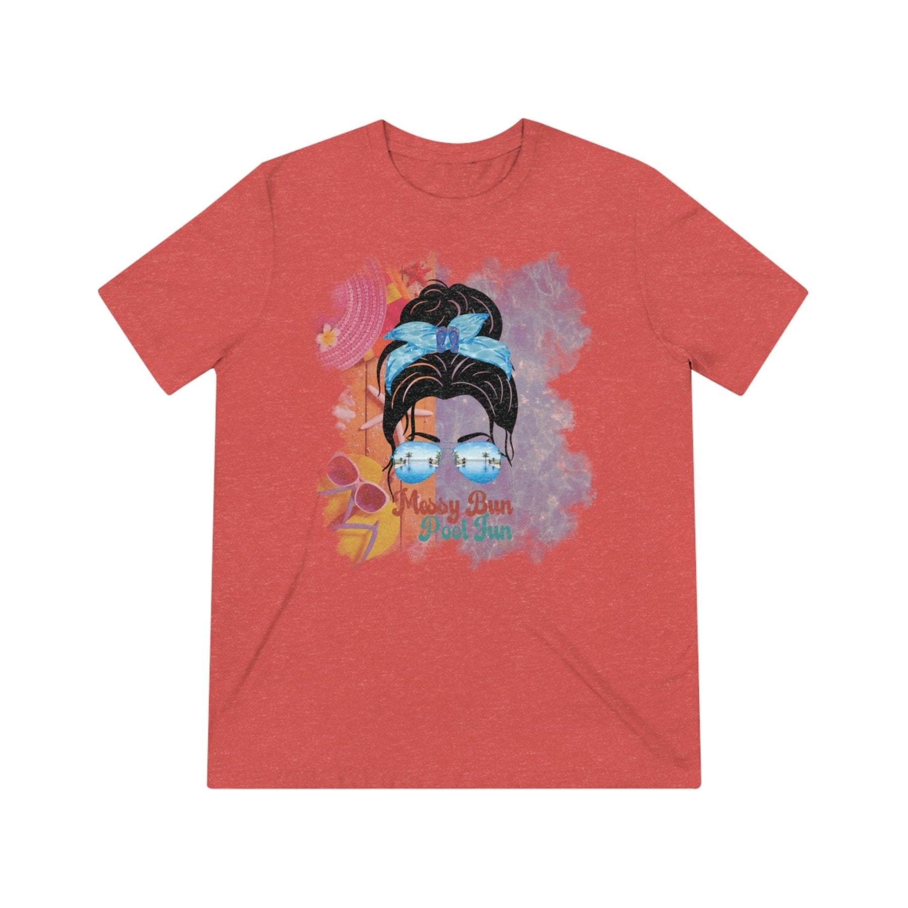 Messy Bun Pool Fun, Black Hair Messy Bun, Pool Scene, Unisex Triblend T - Shirt - Janlyn's Crafts