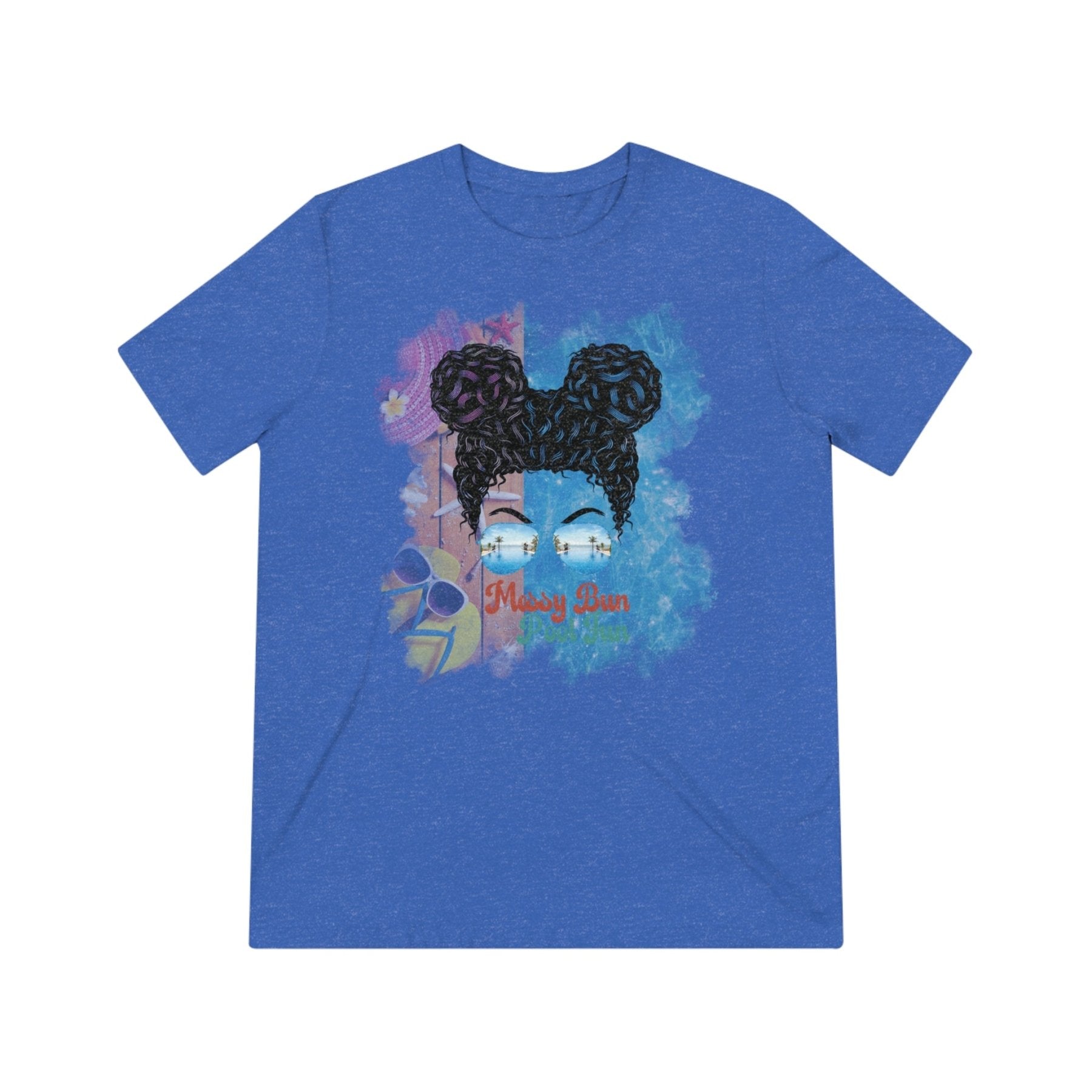 Messy Bun Pool Fun, Black Hair Messy Bun, Pool Scene, Unisex Triblend T - Shirt - Janlyn's Crafts