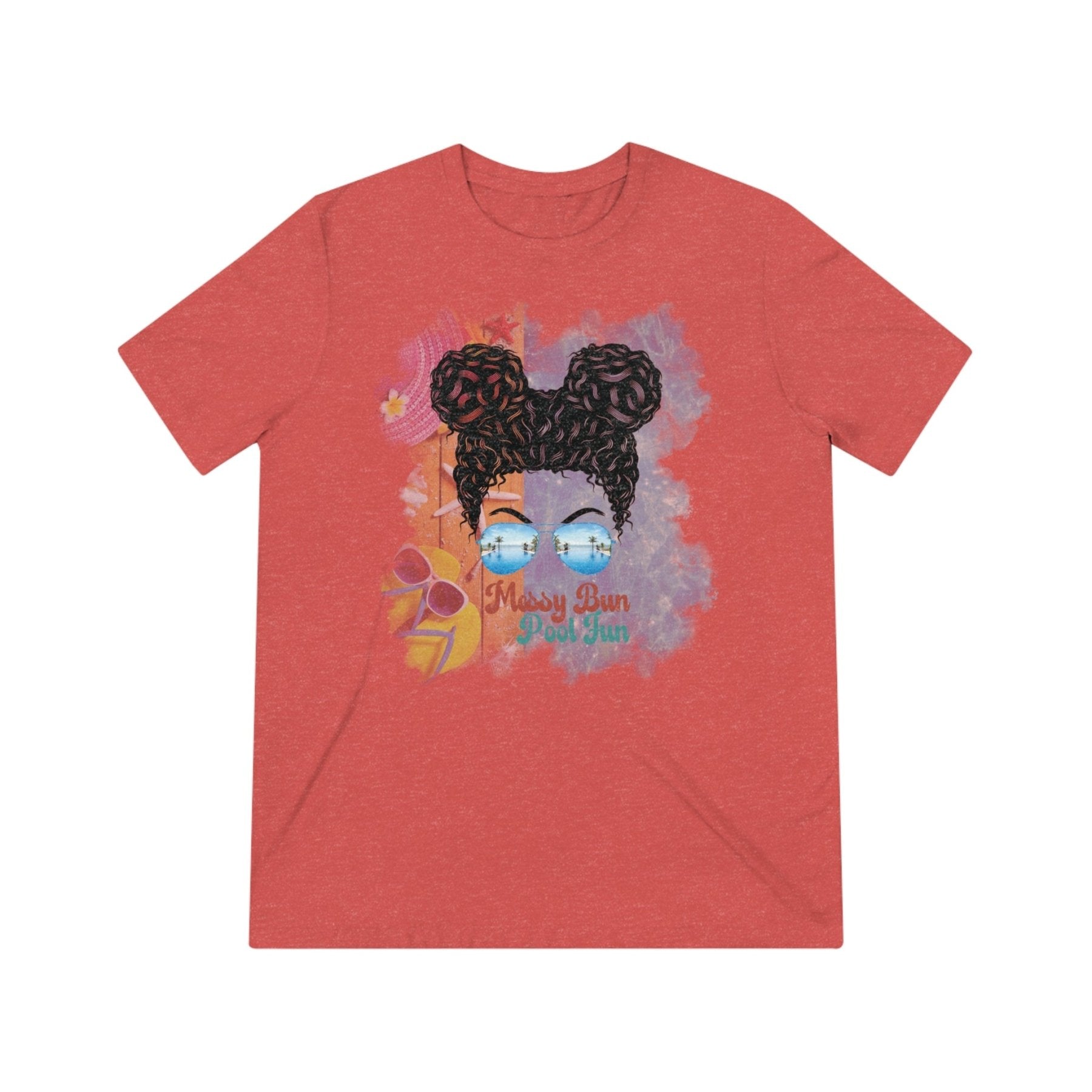 Messy Bun Pool Fun, Black Hair Messy Bun, Pool Scene, Unisex Triblend T - Shirt - Janlyn's Crafts