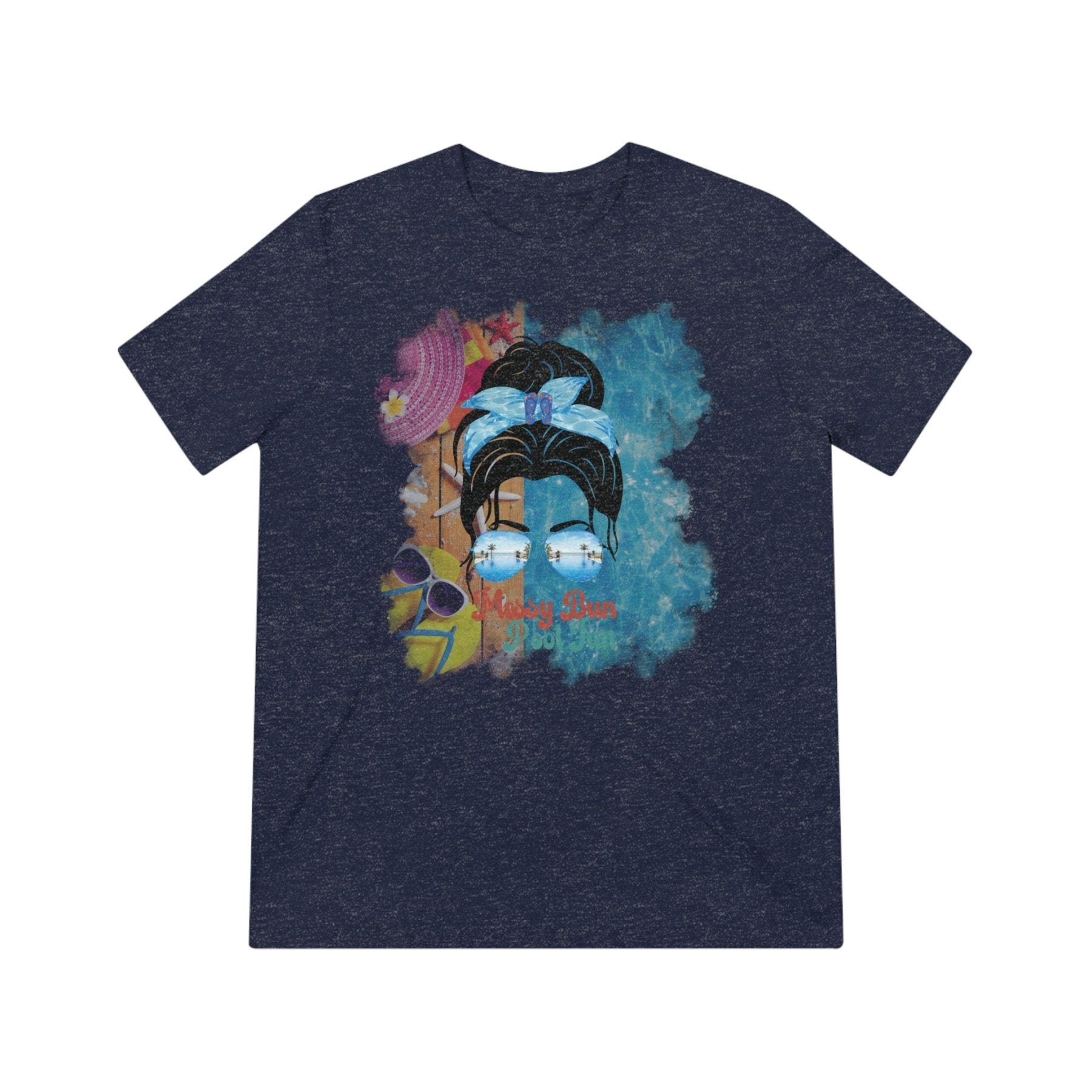 Messy Bun Pool Fun, Black Hair Messy Bun, Pool Scene, Unisex Triblend T - Shirt - Janlyn's Crafts