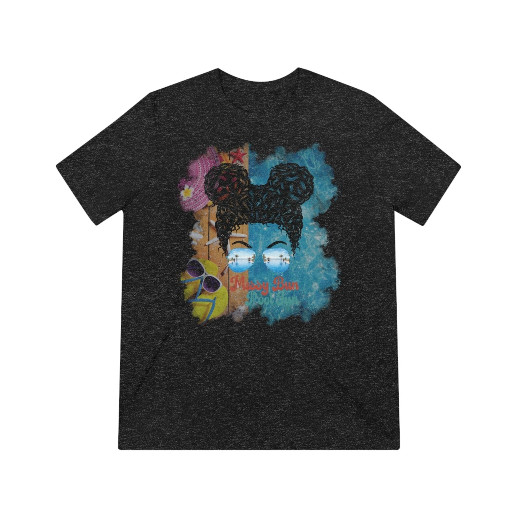 Messy Bun Pool Fun, Black Hair Messy Bun, Pool Scene, Unisex Triblend T - Shirt - Janlyn's Crafts