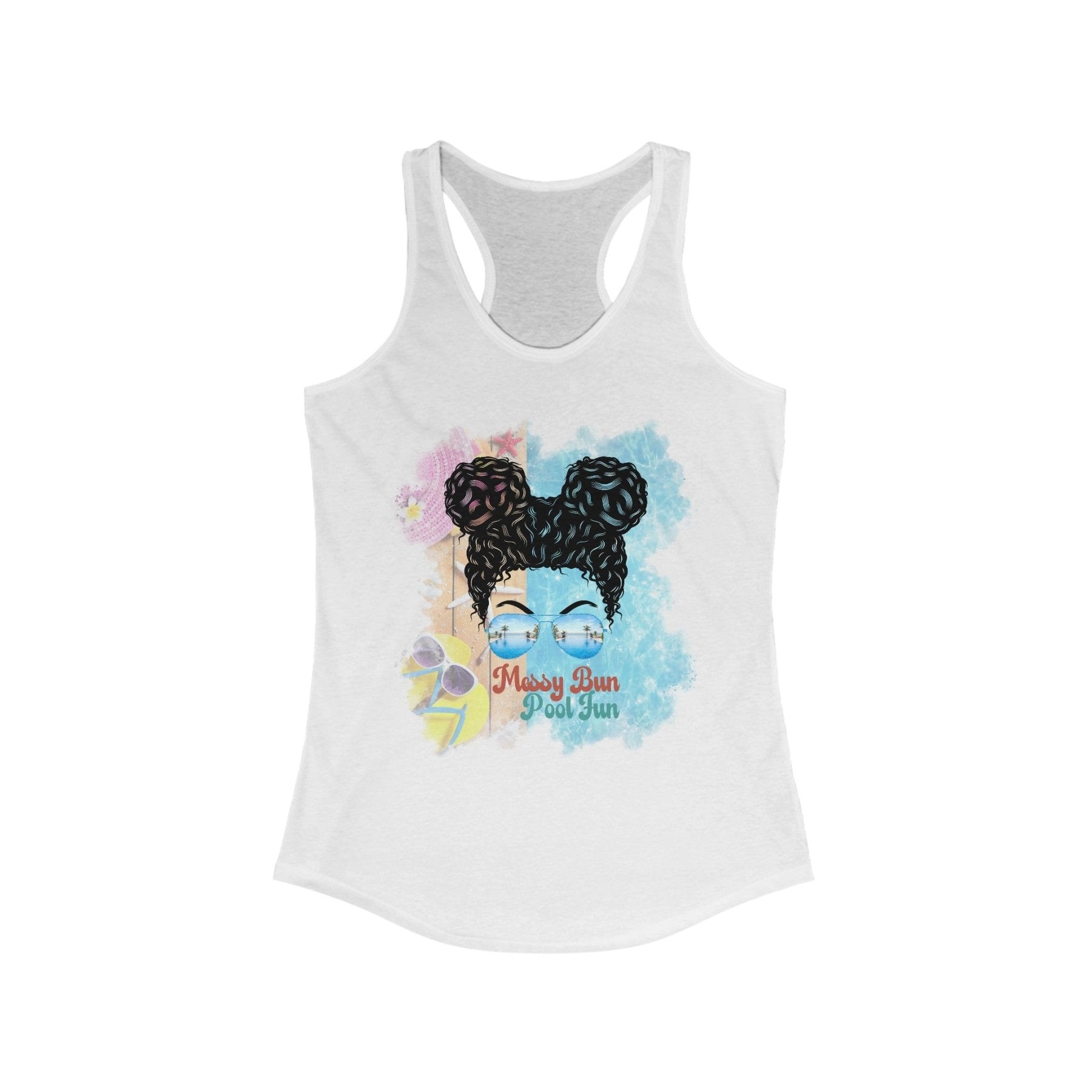 Messy Bun Pool Fun, Pool Scene, Women's Ideal Racerback Tank - Janlyn's Crafts