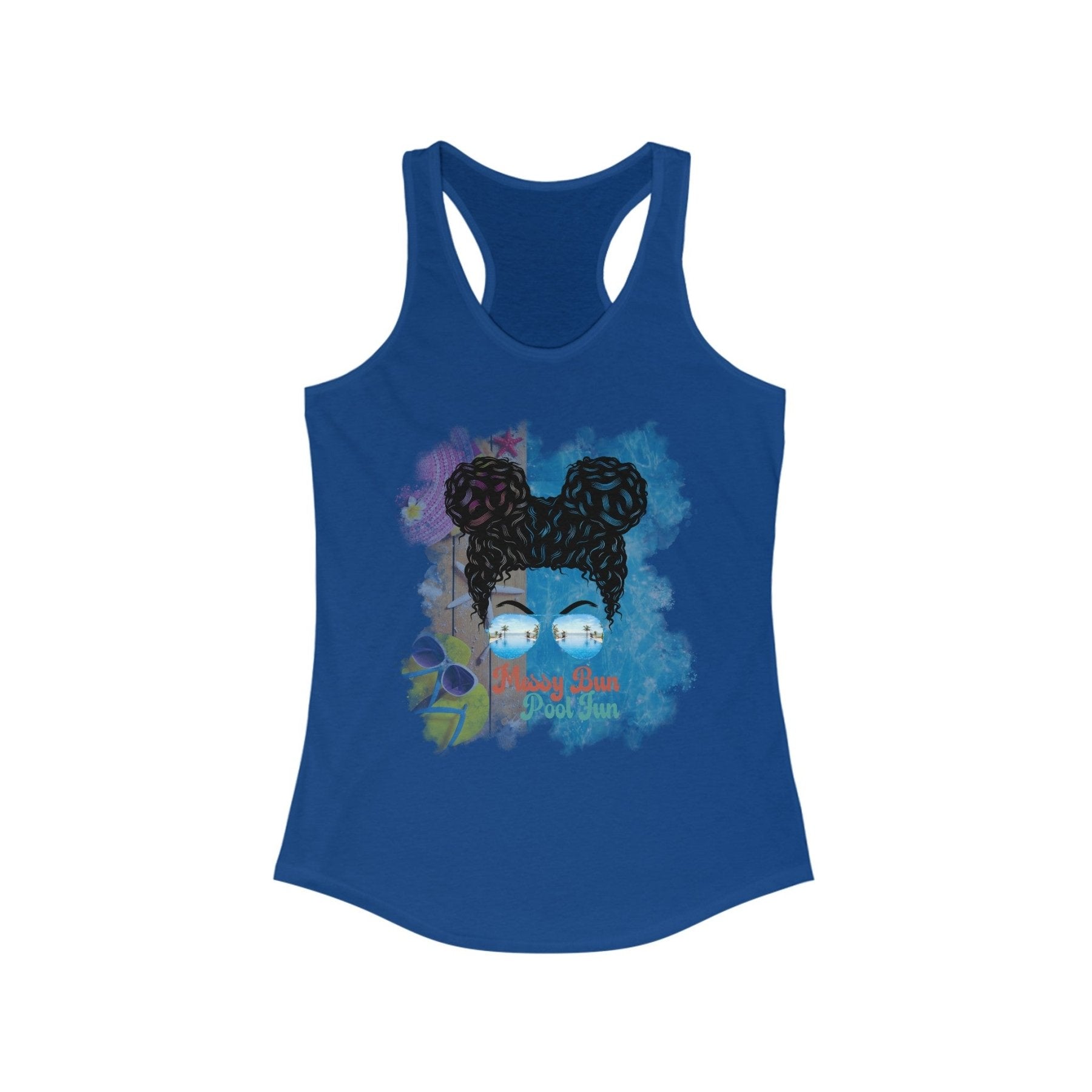 Messy Bun Pool Fun, Pool Scene, Women's Ideal Racerback Tank - Janlyn's Crafts