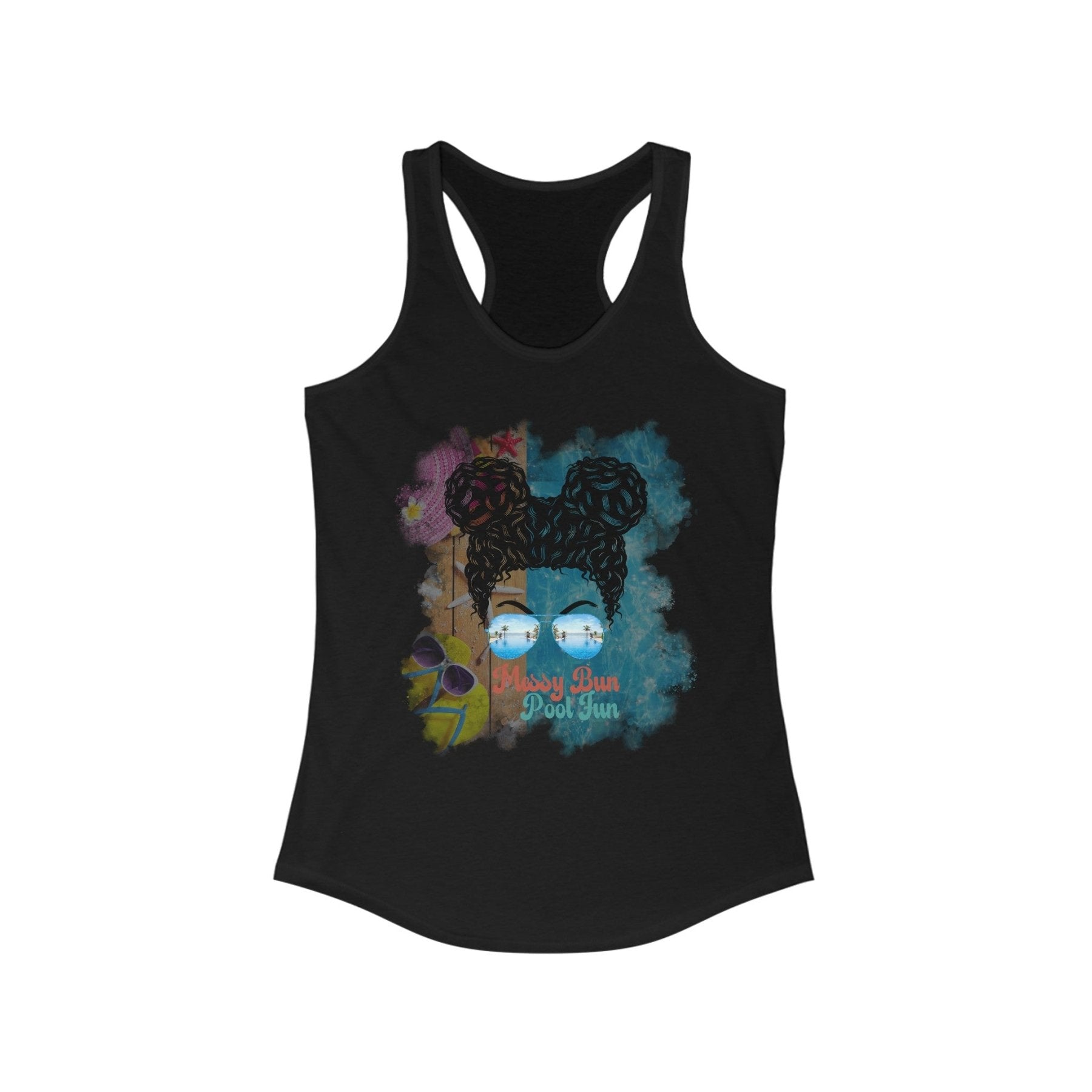 Messy Bun Pool Fun, Pool Scene, Women's Ideal Racerback Tank - Janlyn's Crafts