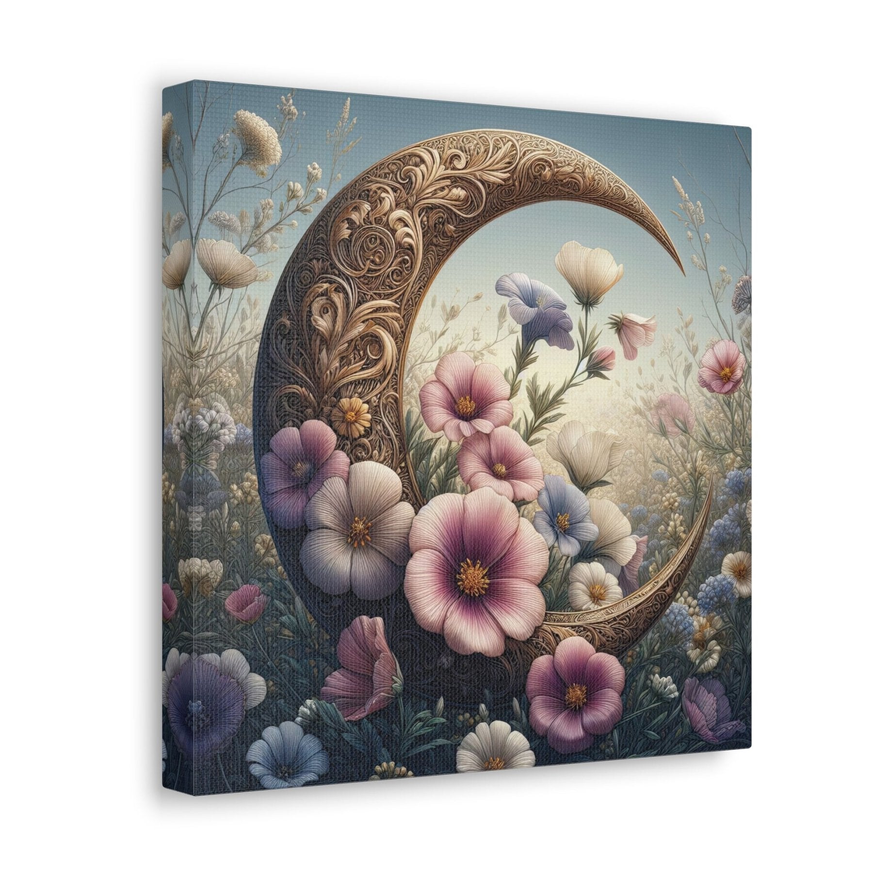 Moon & Flowers Canvas (#1) - Janlyn's Crafts