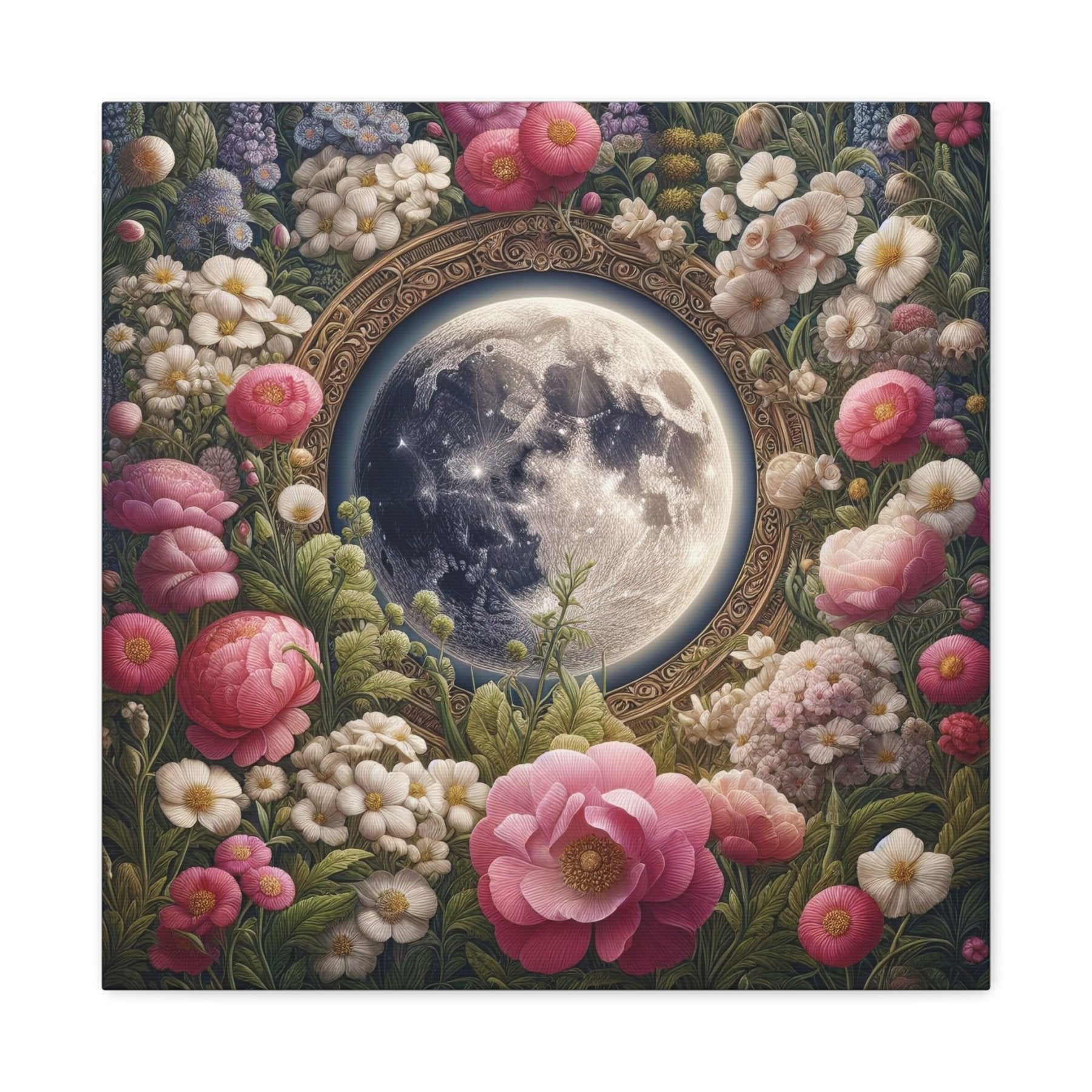 Moon & Flowers Canvas (#14) - Janlyn's Crafts