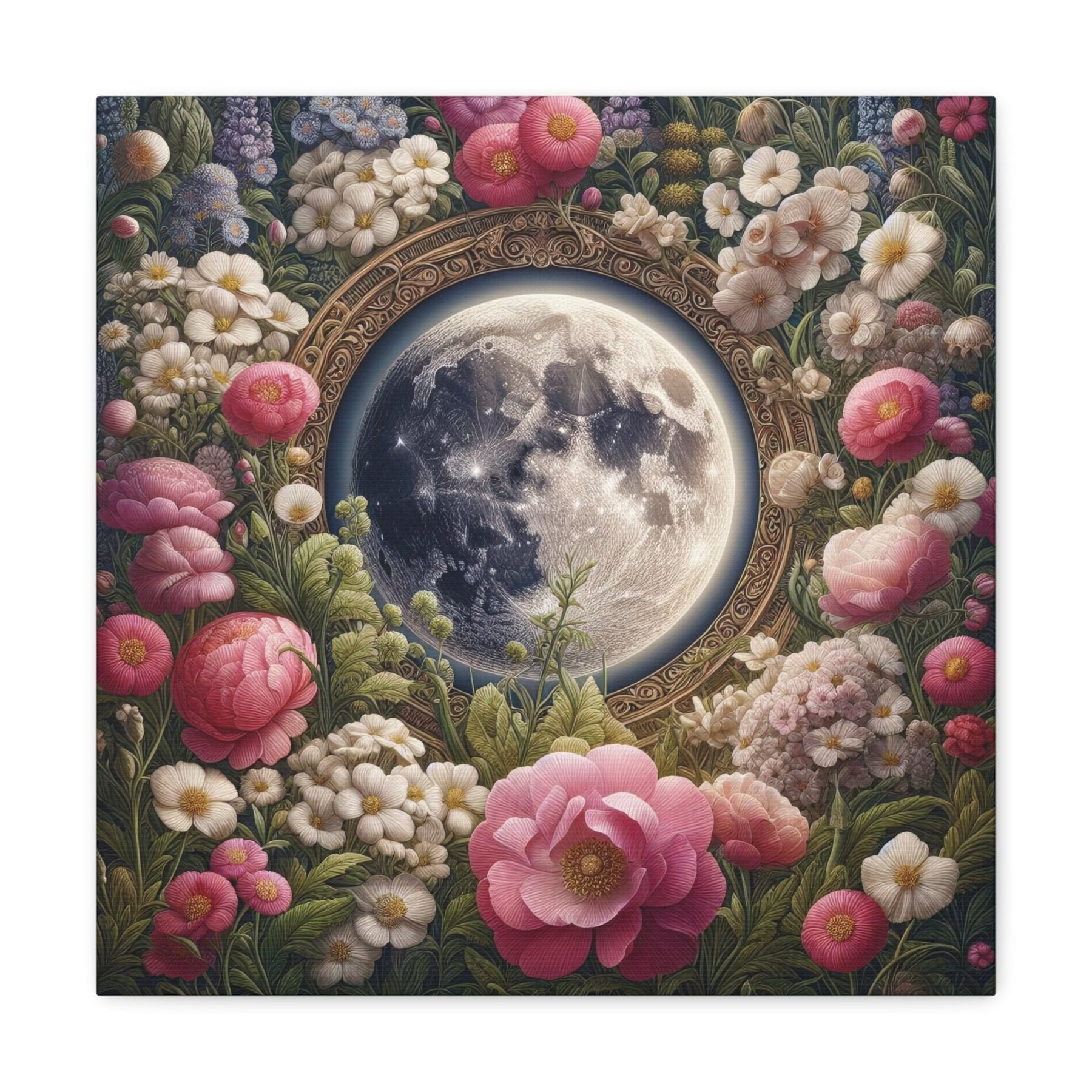 Moon & Flowers Canvas (#14) - Janlyn's Crafts