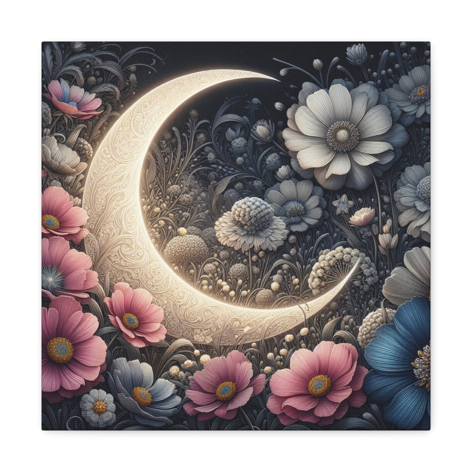 Moon & Flowers Canvas (#19) - Janlyn's Crafts