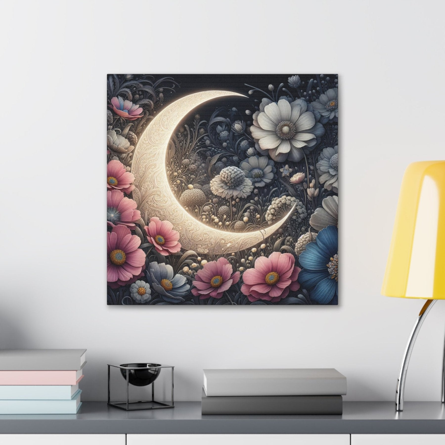 Moon & Flowers Canvas (#19) - Janlyn's Crafts