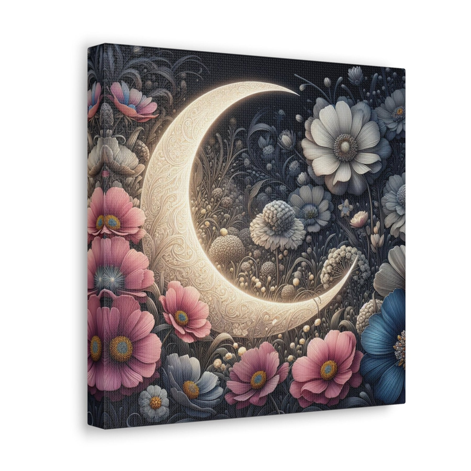 Moon & Flowers Canvas (#19) - Janlyn's Crafts