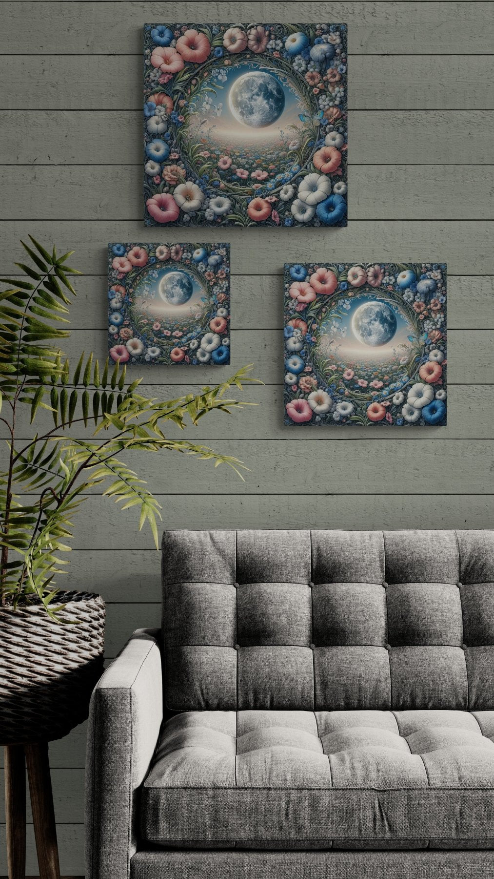 Moon & Flowers Canvas (#2) - Janlyn's Crafts