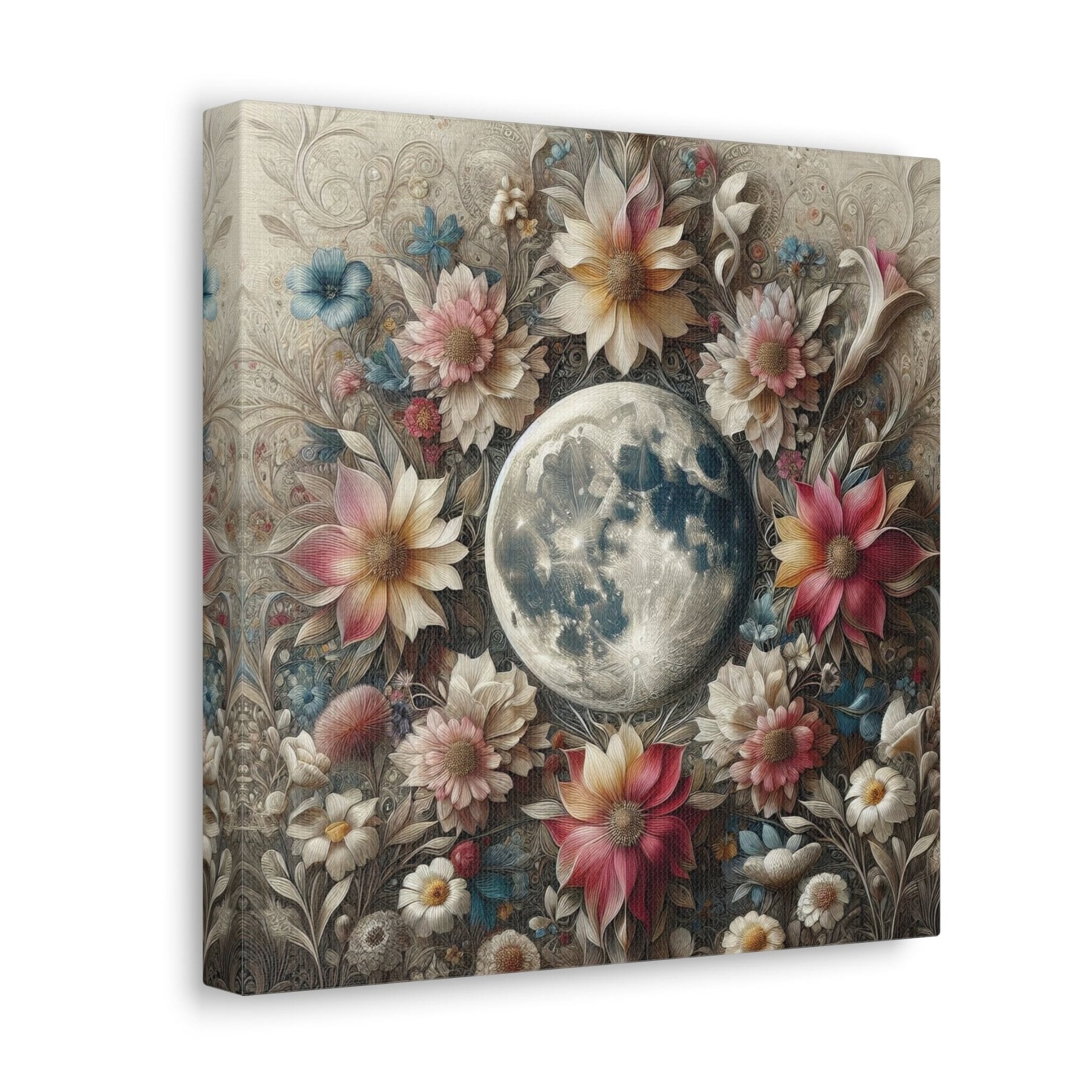 Moon & Flowers Canvas (#3) - Janlyn's Crafts