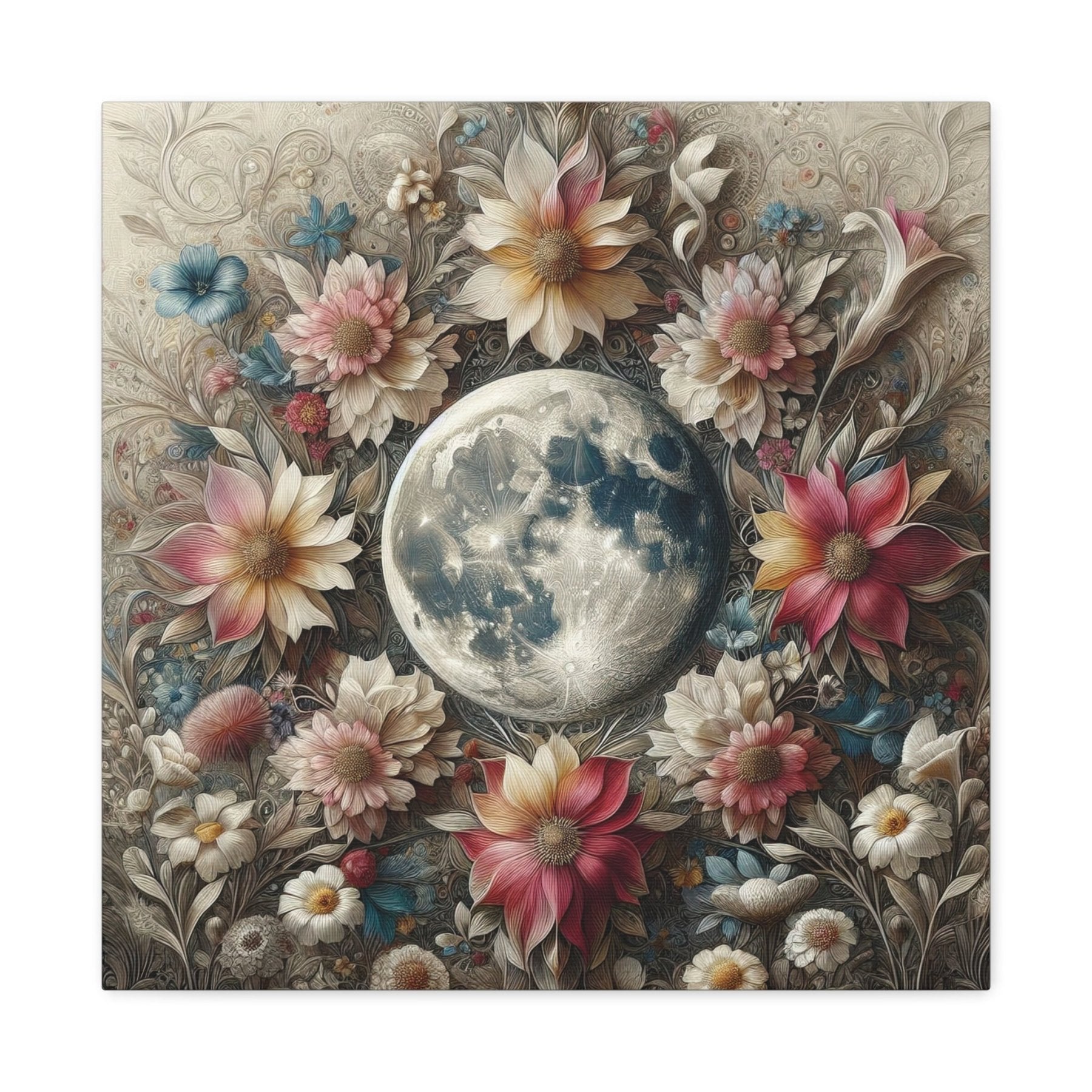 Moon & Flowers Canvas (#3) - Janlyn's Crafts