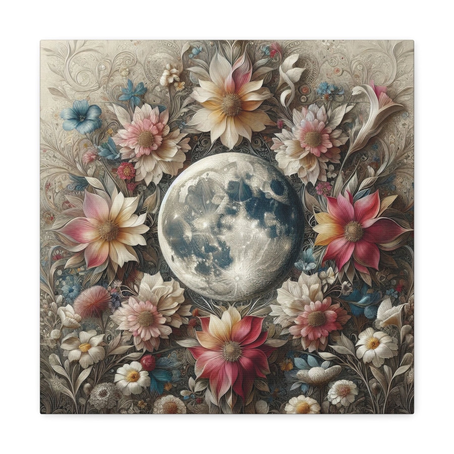 Moon & Flowers Canvas (#3) - Janlyn's Crafts