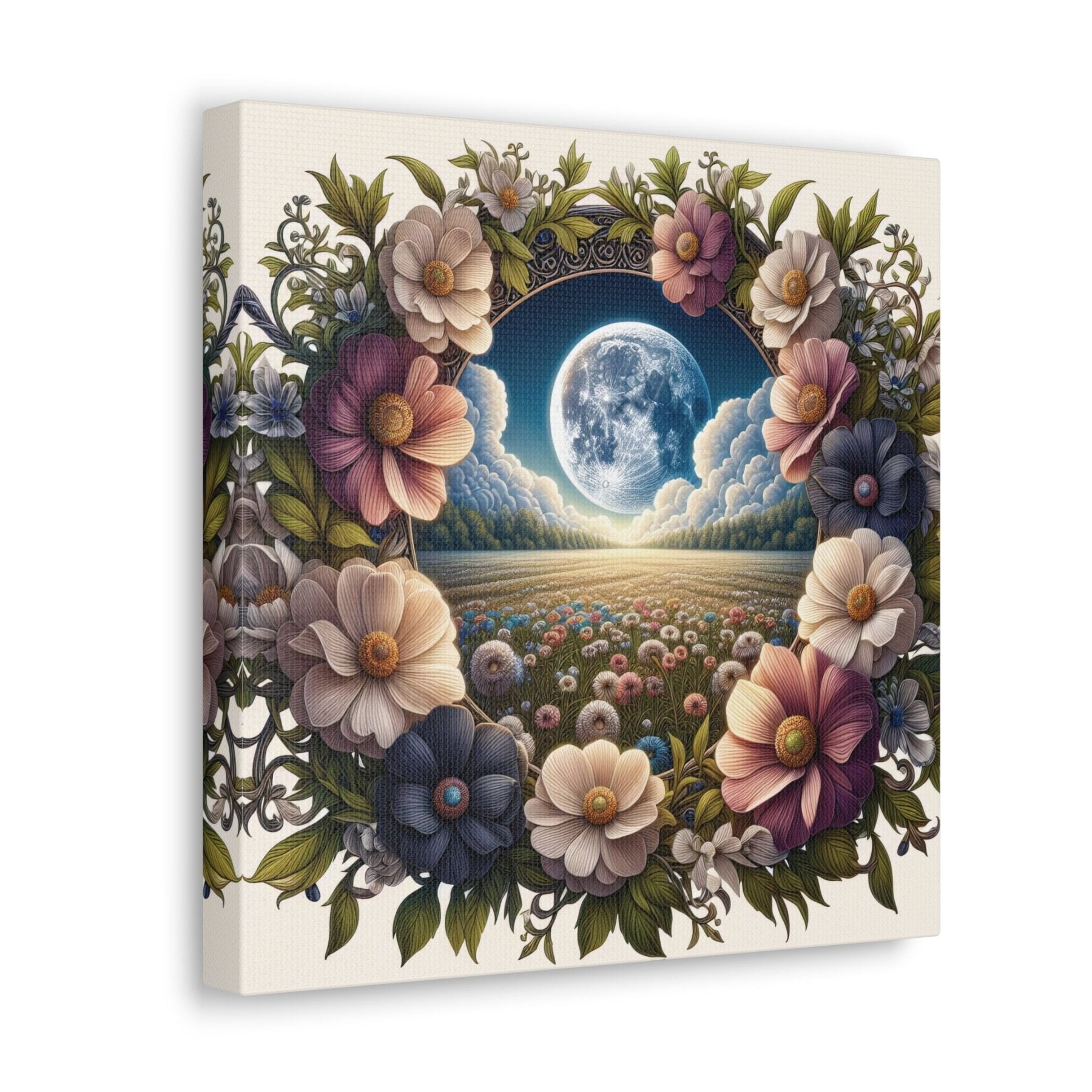 Moon & Flowers Canvas (#5) - Janlyn's Crafts