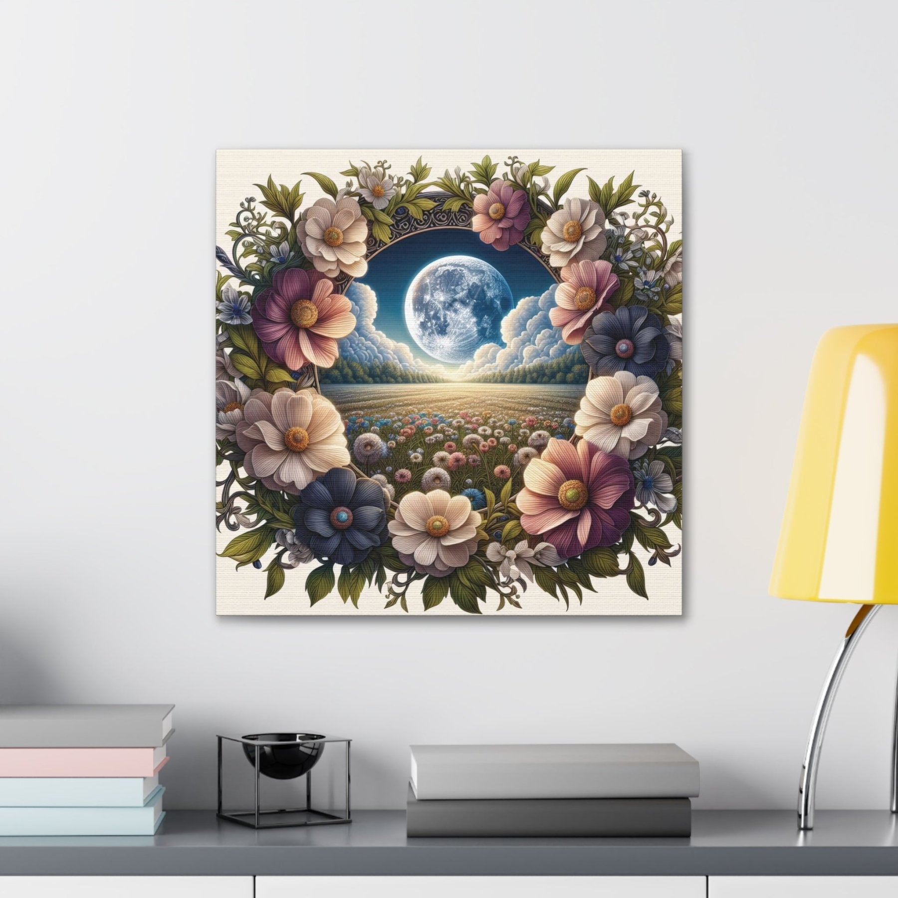 Moon & Flowers Canvas (#5) - Janlyn's Crafts