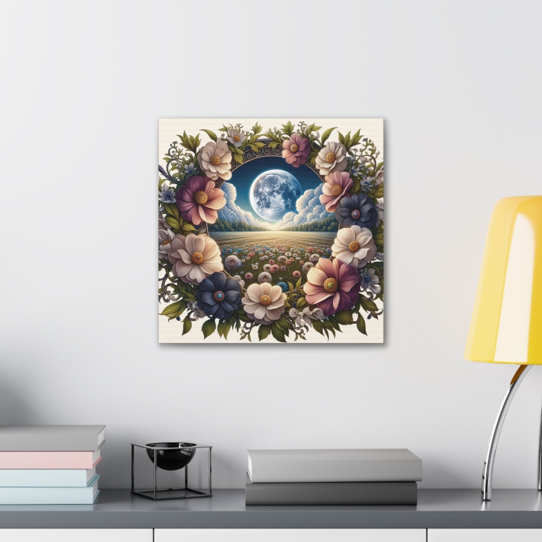 Moon & Flowers Canvas (#5) - Janlyn's Crafts