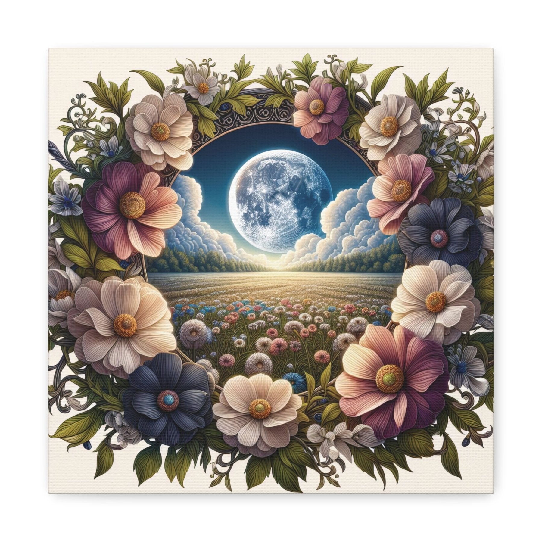 Moon & Flowers Canvas (#5) - Janlyn's Crafts