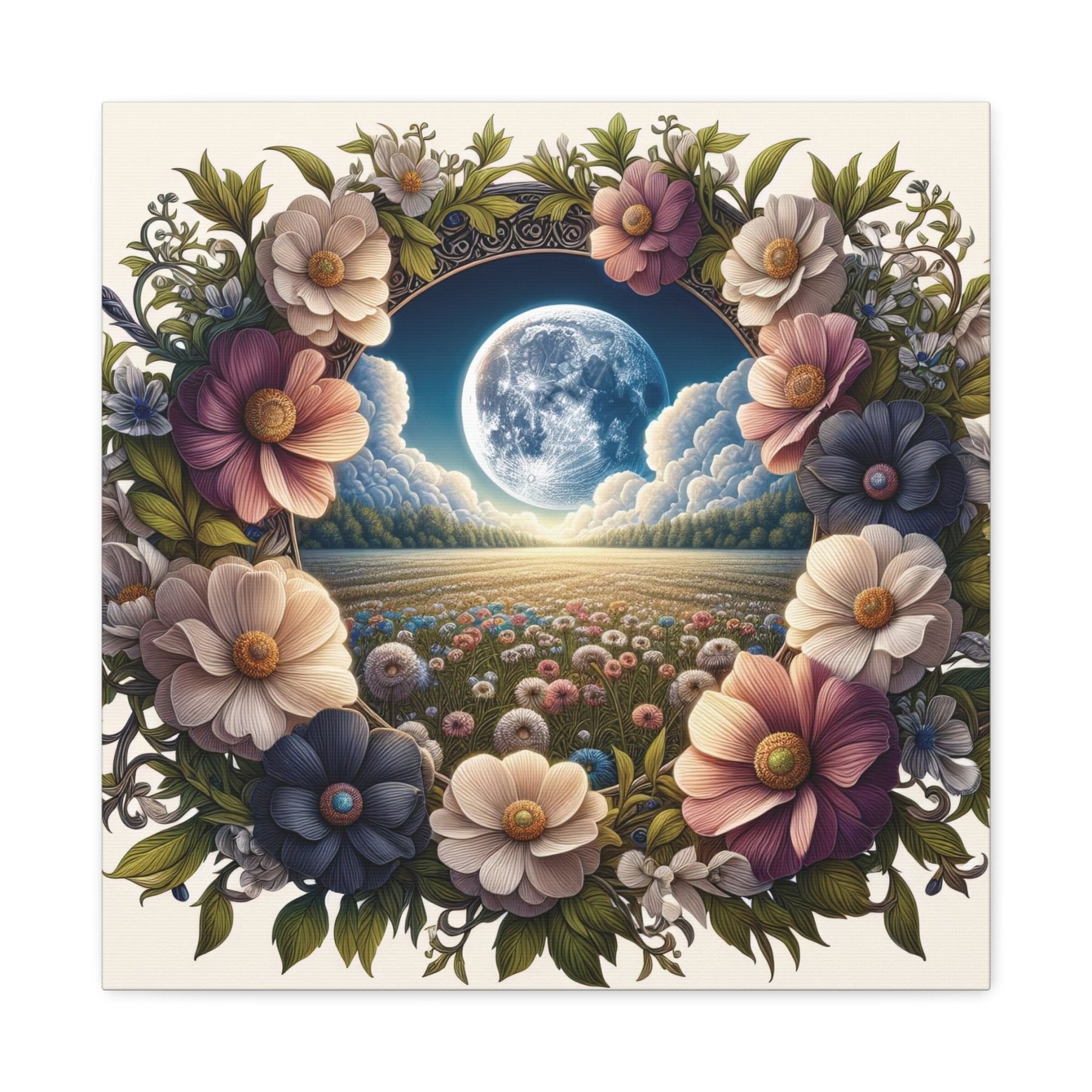 Moon & Flowers Canvas (#5) - Janlyn's Crafts