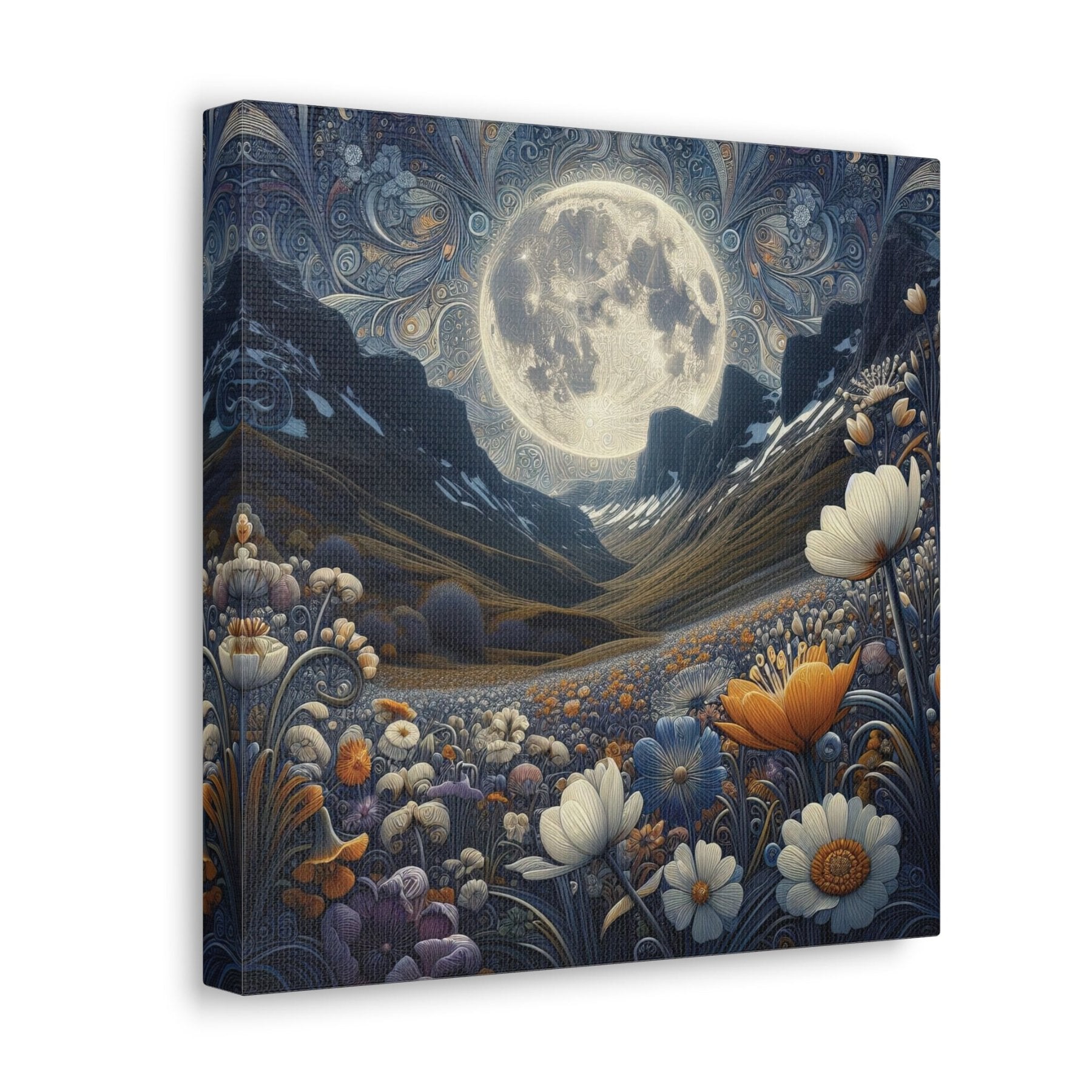 Moon & Flowers Canvas (#6) - Janlyn's Crafts