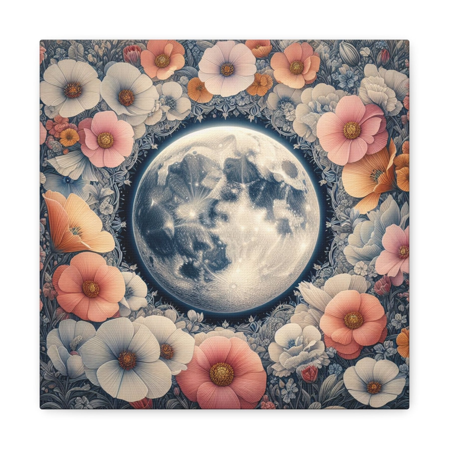 Moon & Flowers Canvas (#7) - Janlyn's Crafts