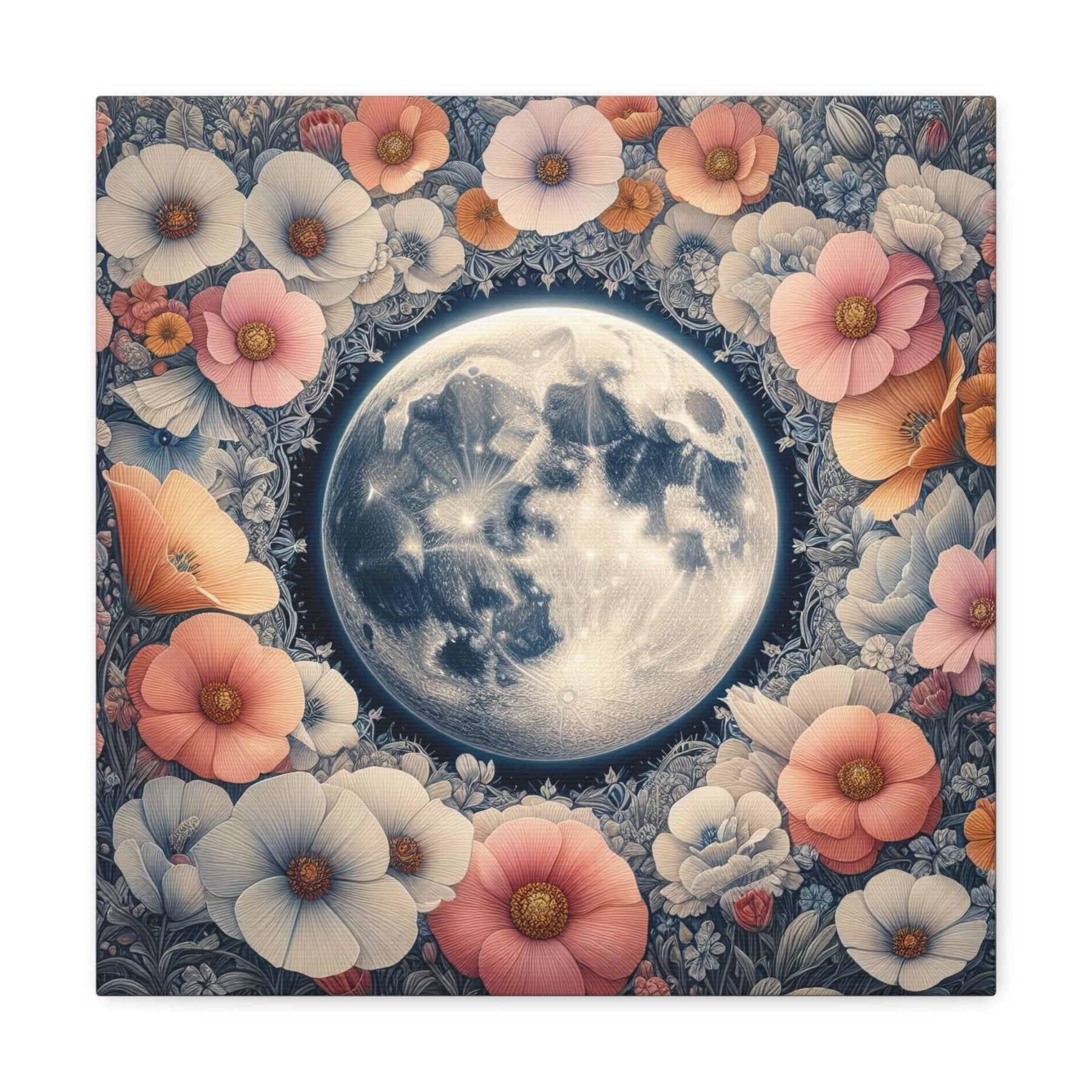 Moon & Flowers Canvas (#7) - Janlyn's Crafts