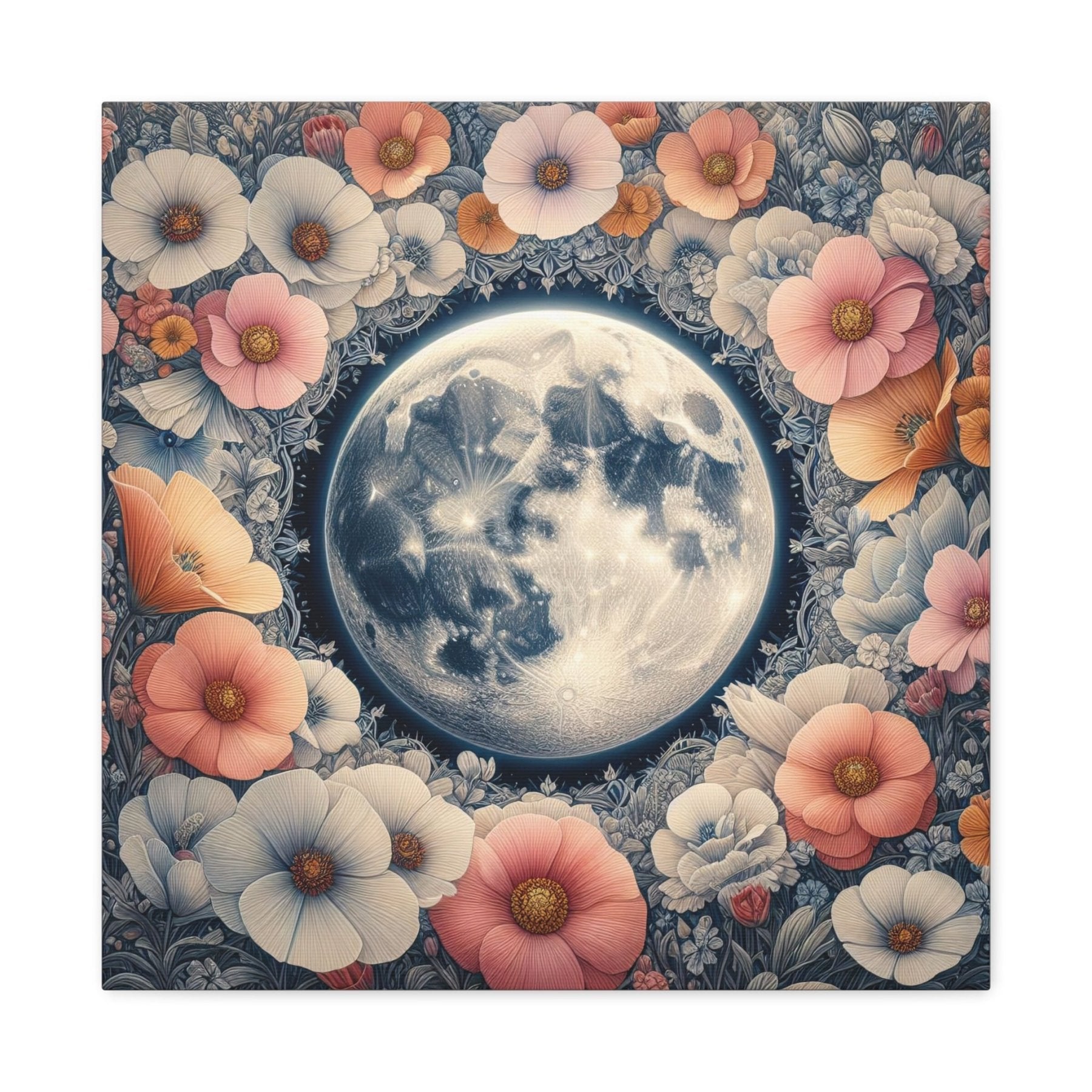 Moon & Flowers Canvas (#7) - Janlyn's Crafts