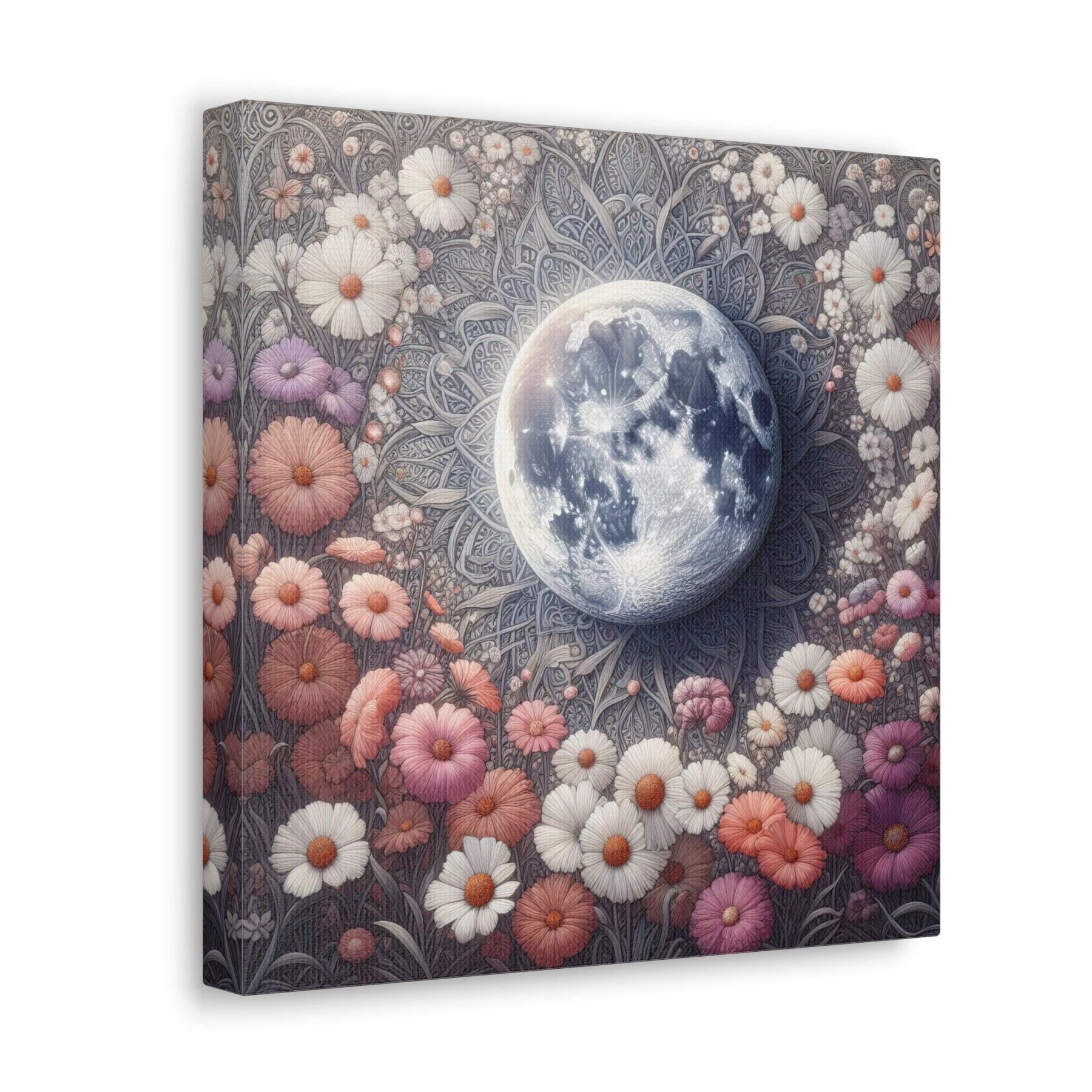 Moon & Flowers Canvas (#8) - Janlyn's Crafts