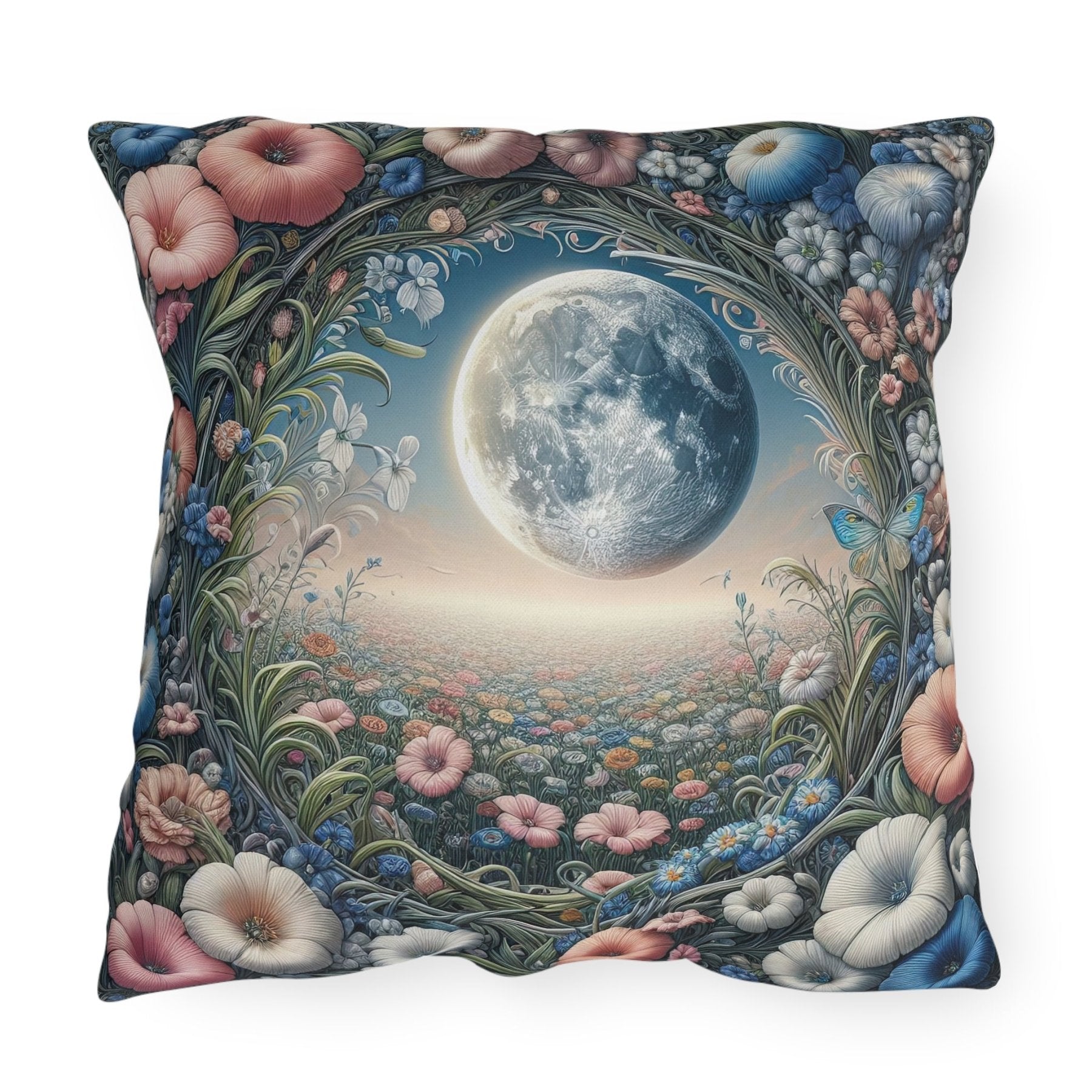 Moon & Flowers Outdoor Pillow, Qty 1, (2) - Janlyn's Crafts