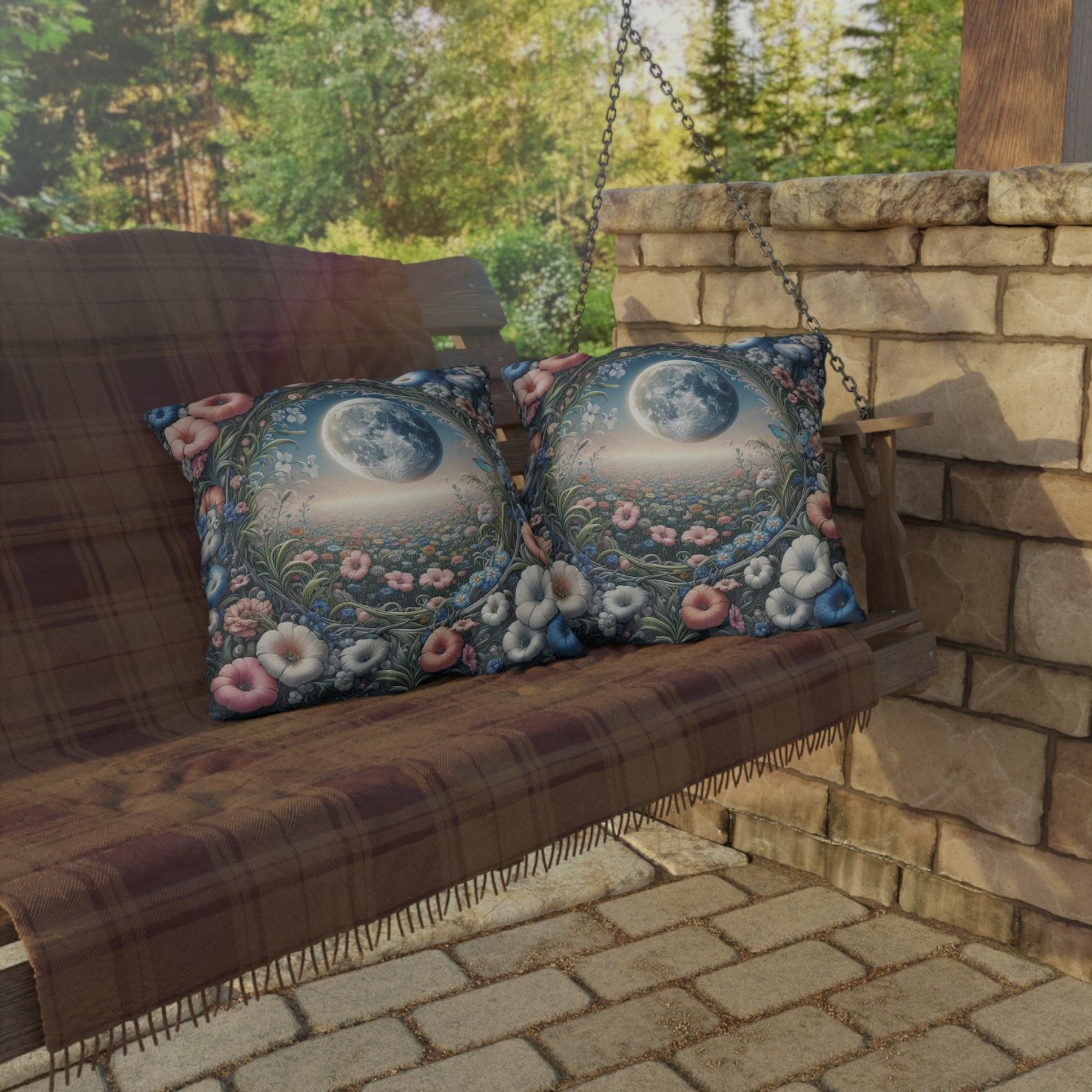 Moon & Flowers Outdoor Pillow, Qty 1, (2) - Janlyn's Crafts