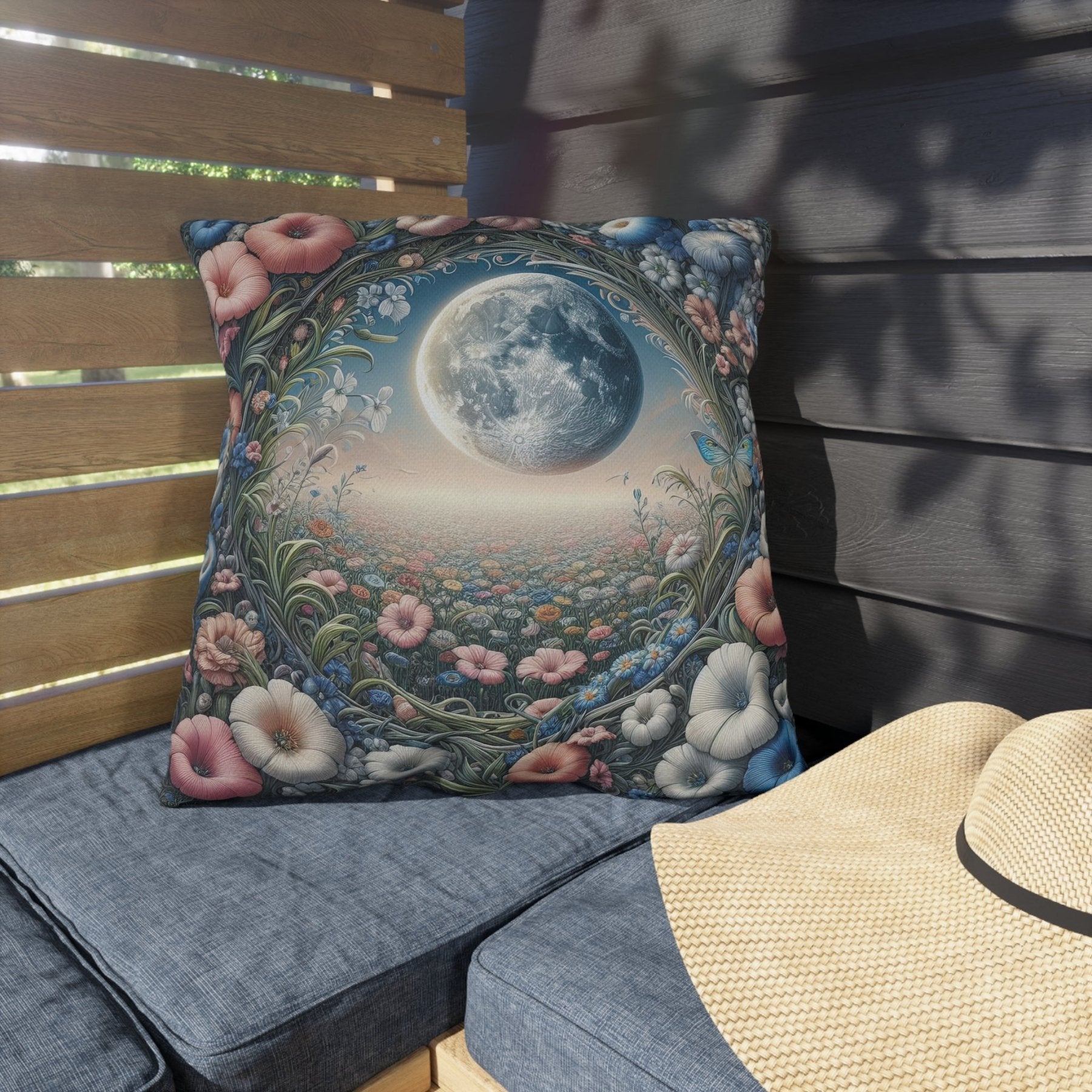 Moon & Flowers Outdoor Pillow, Qty 1, (2) - Janlyn's Crafts