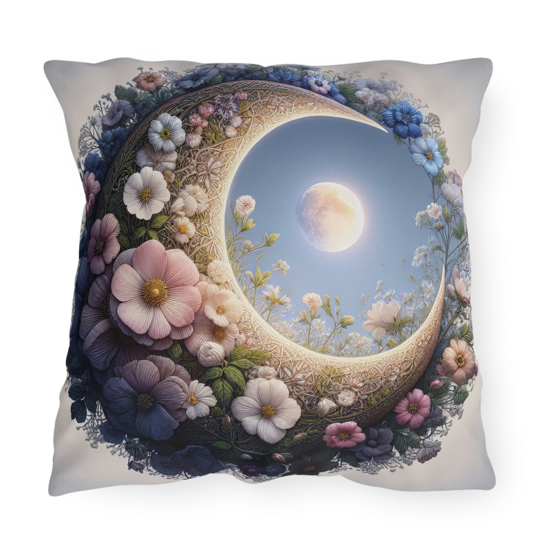 Moon & Flowers Outdoor Pillow, Qty 1, (20) - Janlyn's Crafts