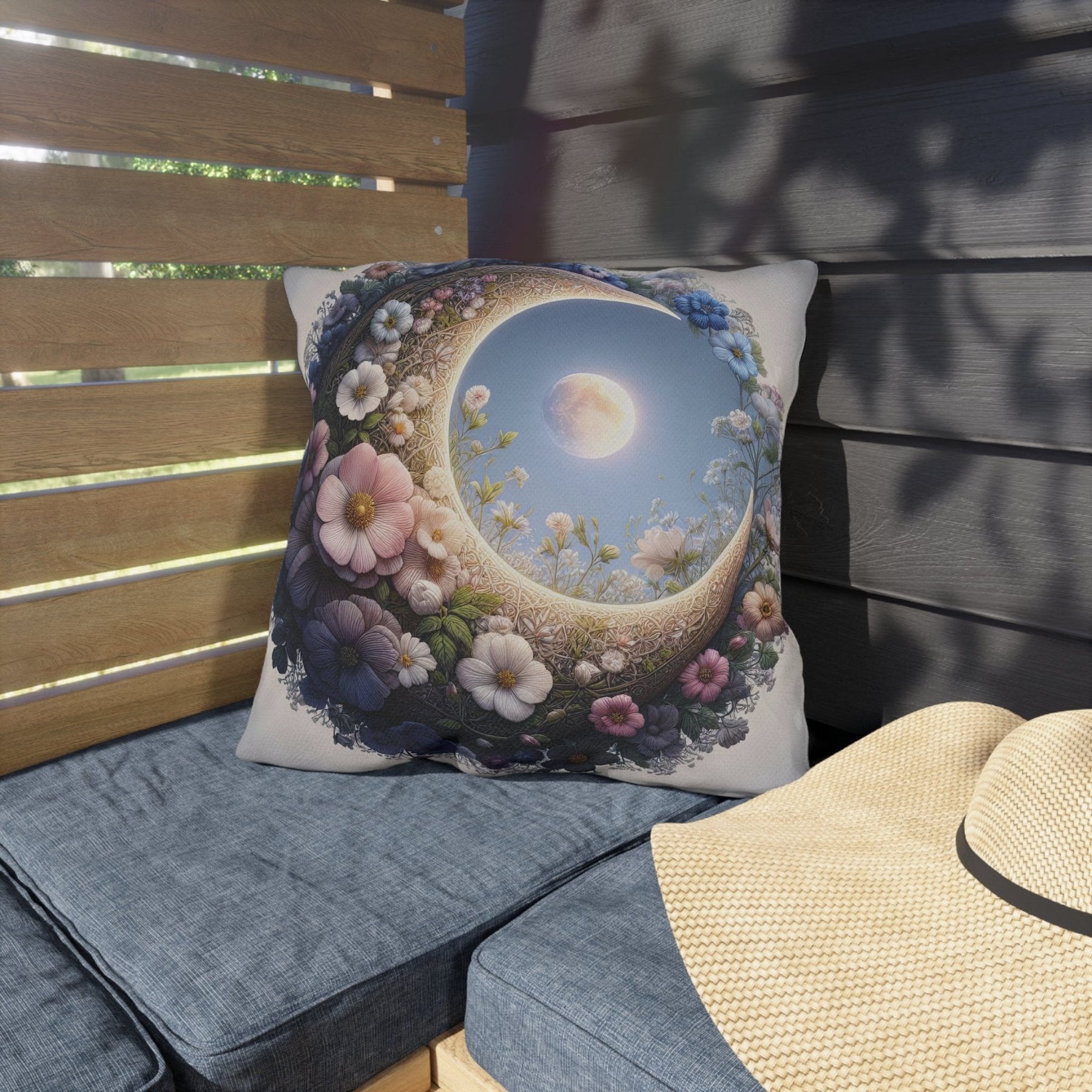 Moon & Flowers Outdoor Pillow, Qty 1, (20) - Janlyn's Crafts