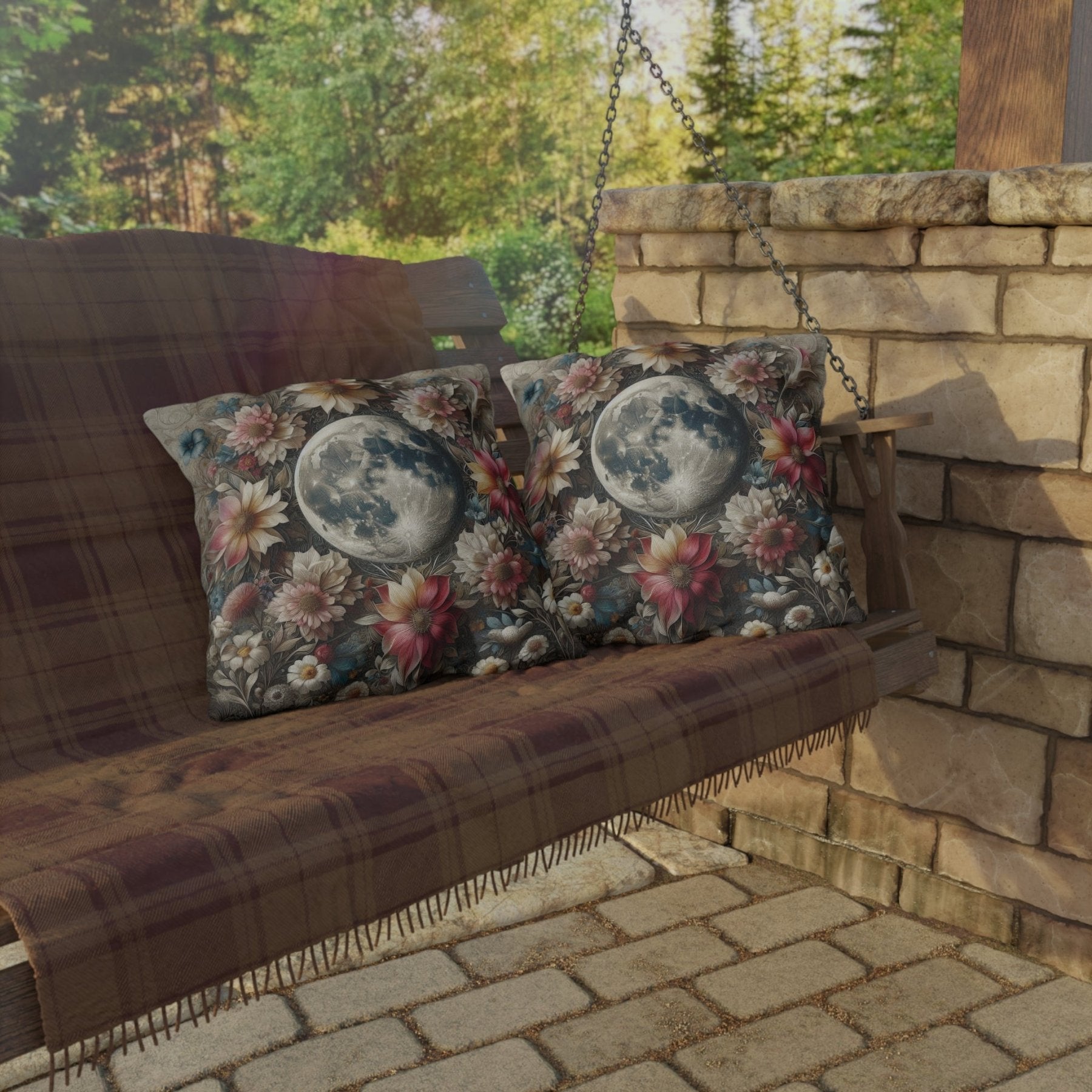 Moon & Flowers Outdoor Pillow, Qty 1, (3) - Janlyn's Crafts