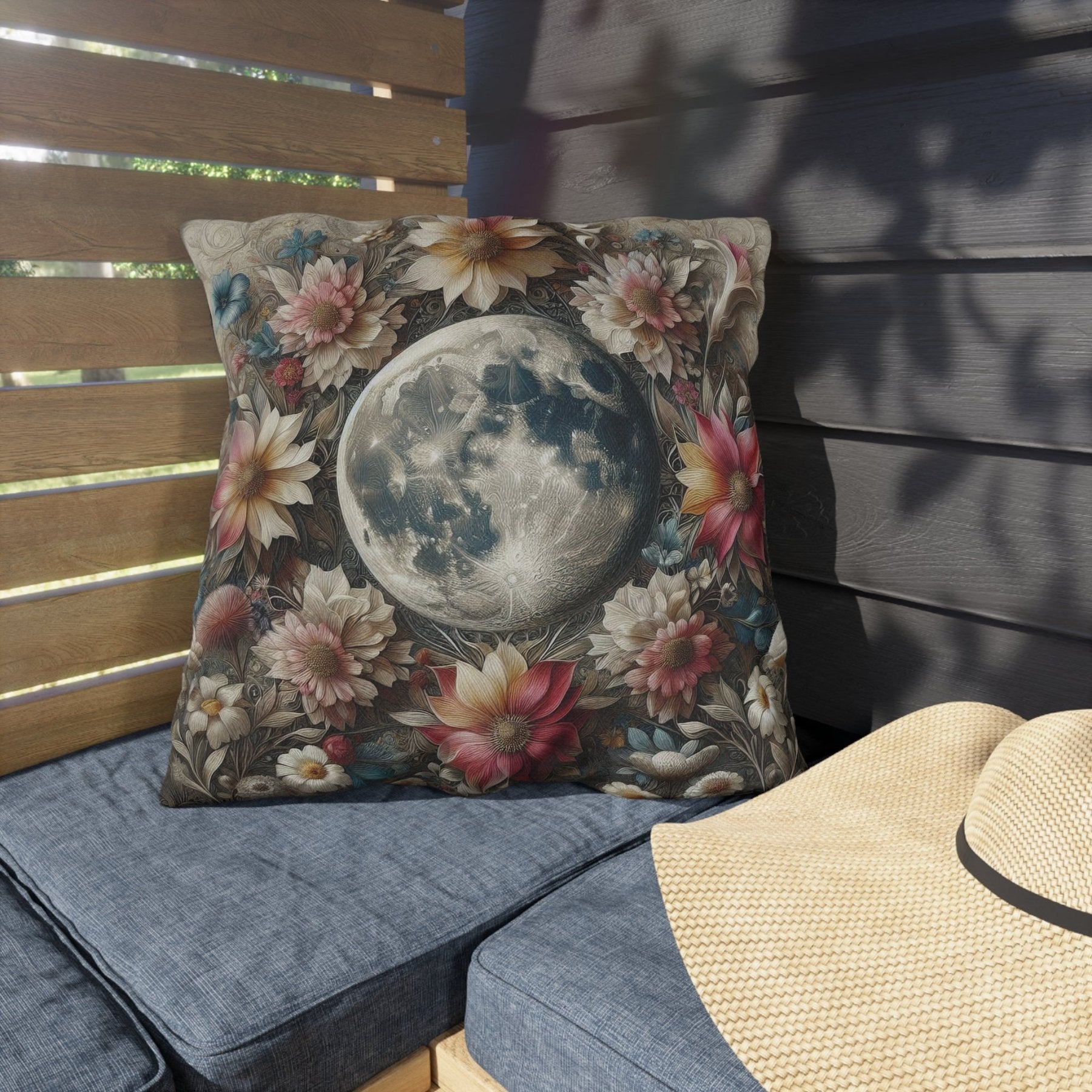 Moon & Flowers Outdoor Pillow, Qty 1, (3) - Janlyn's Crafts