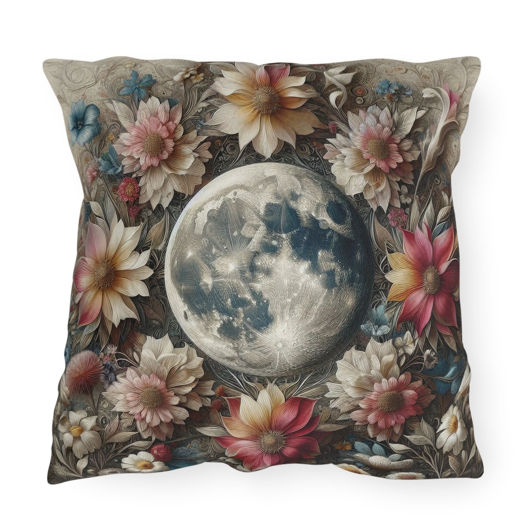 Moon & Flowers Outdoor Pillow, Qty 1, (3) - Janlyn's Crafts