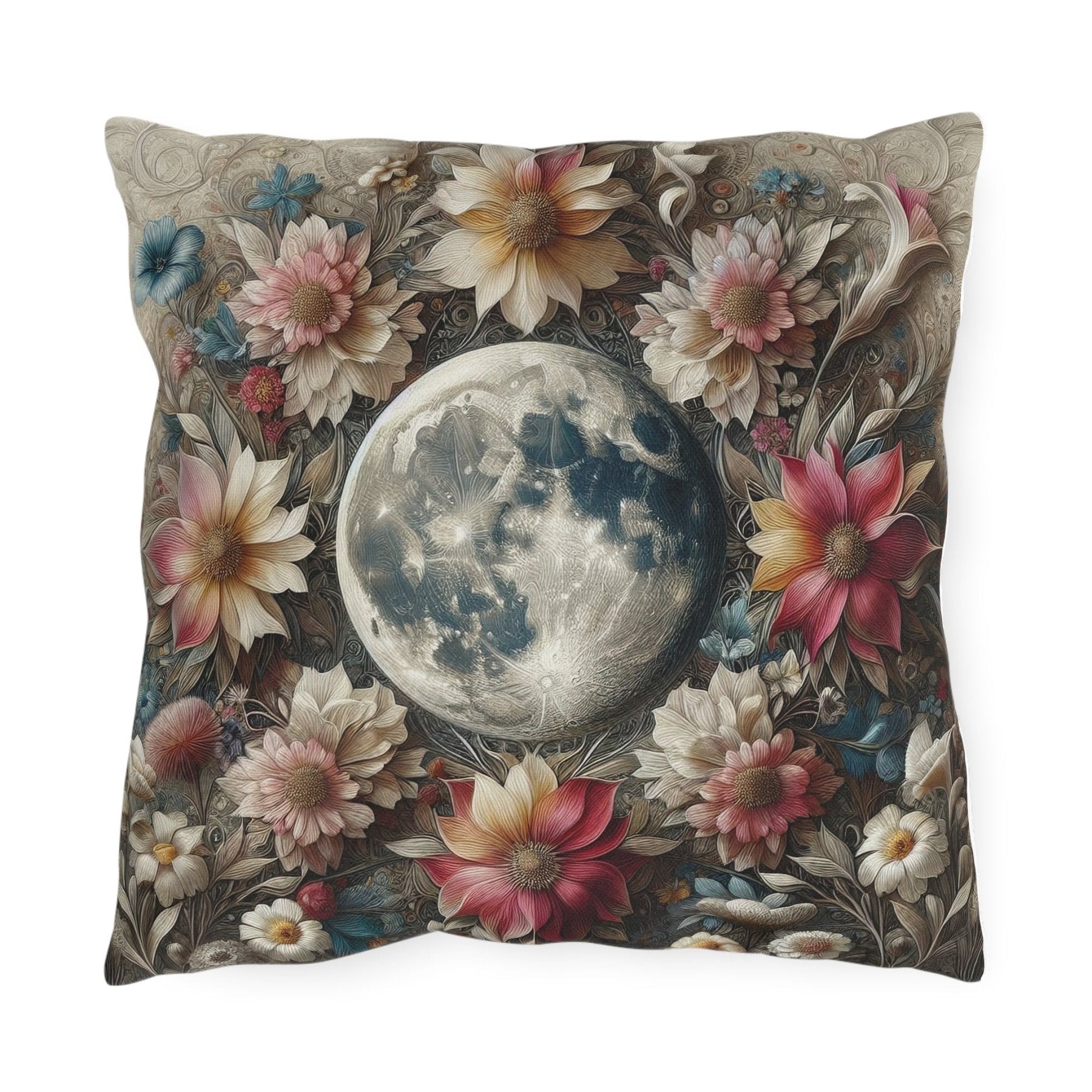 Moon & Flowers Outdoor Pillow, Qty 1, (3) - Janlyn's Crafts