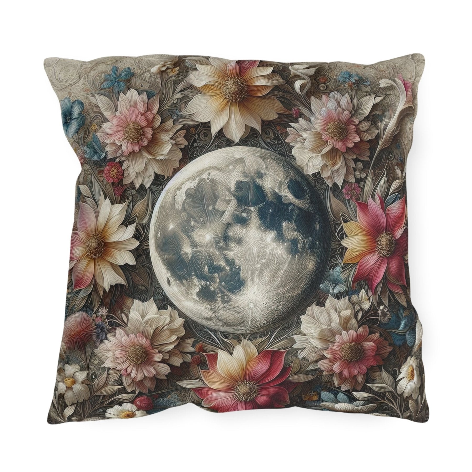 Moon & Flowers Outdoor Pillow, Qty 1, (3) - Janlyn's Crafts