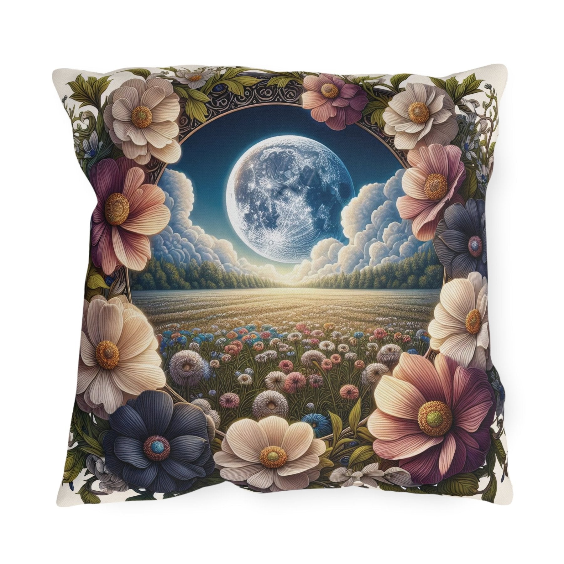 Moon & Flowers Outdoor Pillow, Qty 1, (5) - Janlyn's Crafts