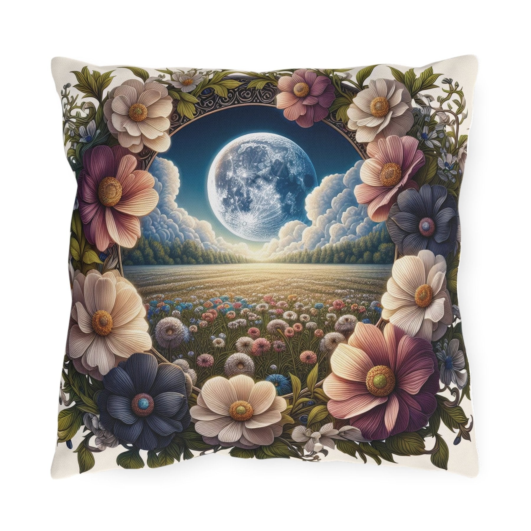 Moon & Flowers Outdoor Pillow, Qty 1, (5) - Janlyn's Crafts