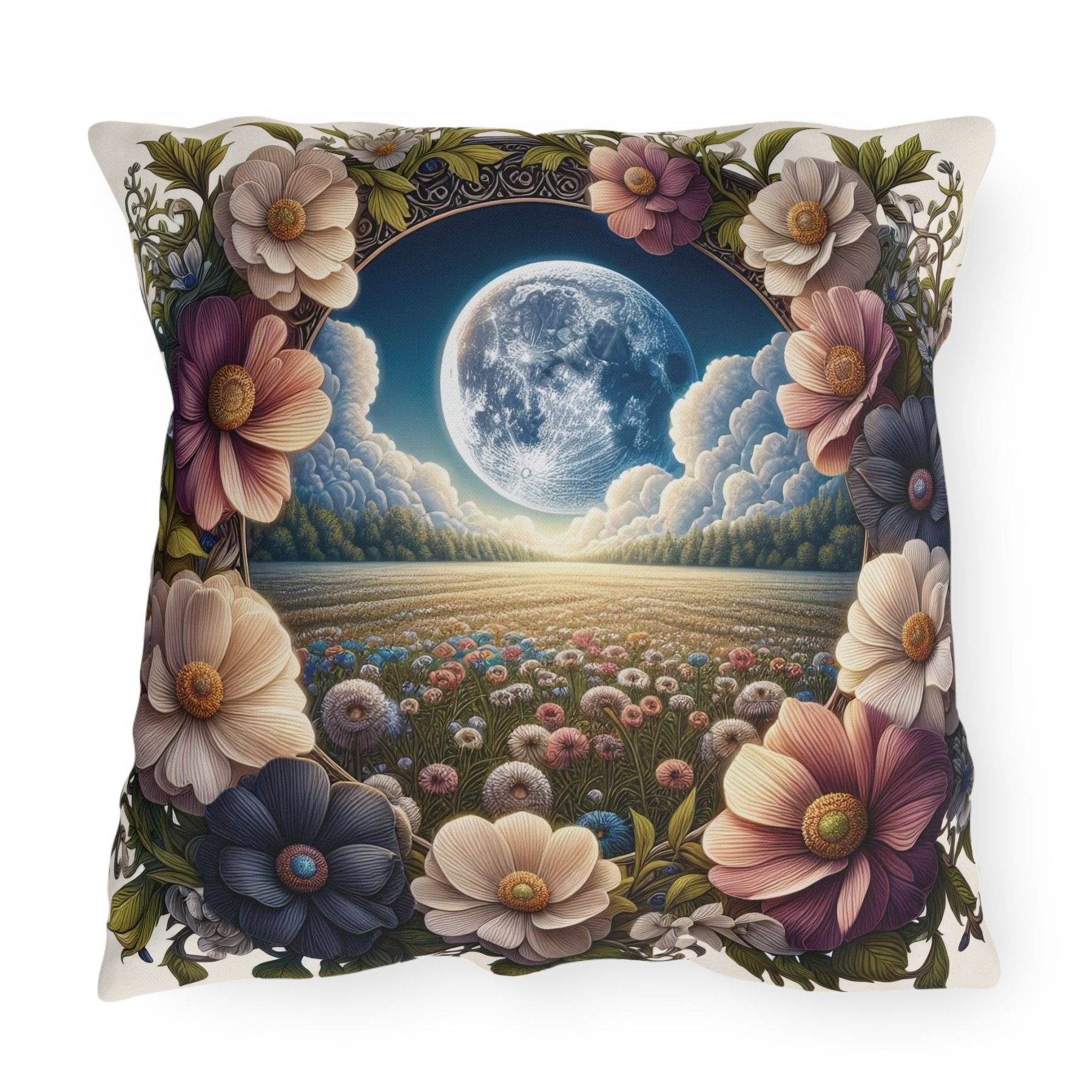 Moon & Flowers Outdoor Pillow, Qty 1, (5) - Janlyn's Crafts