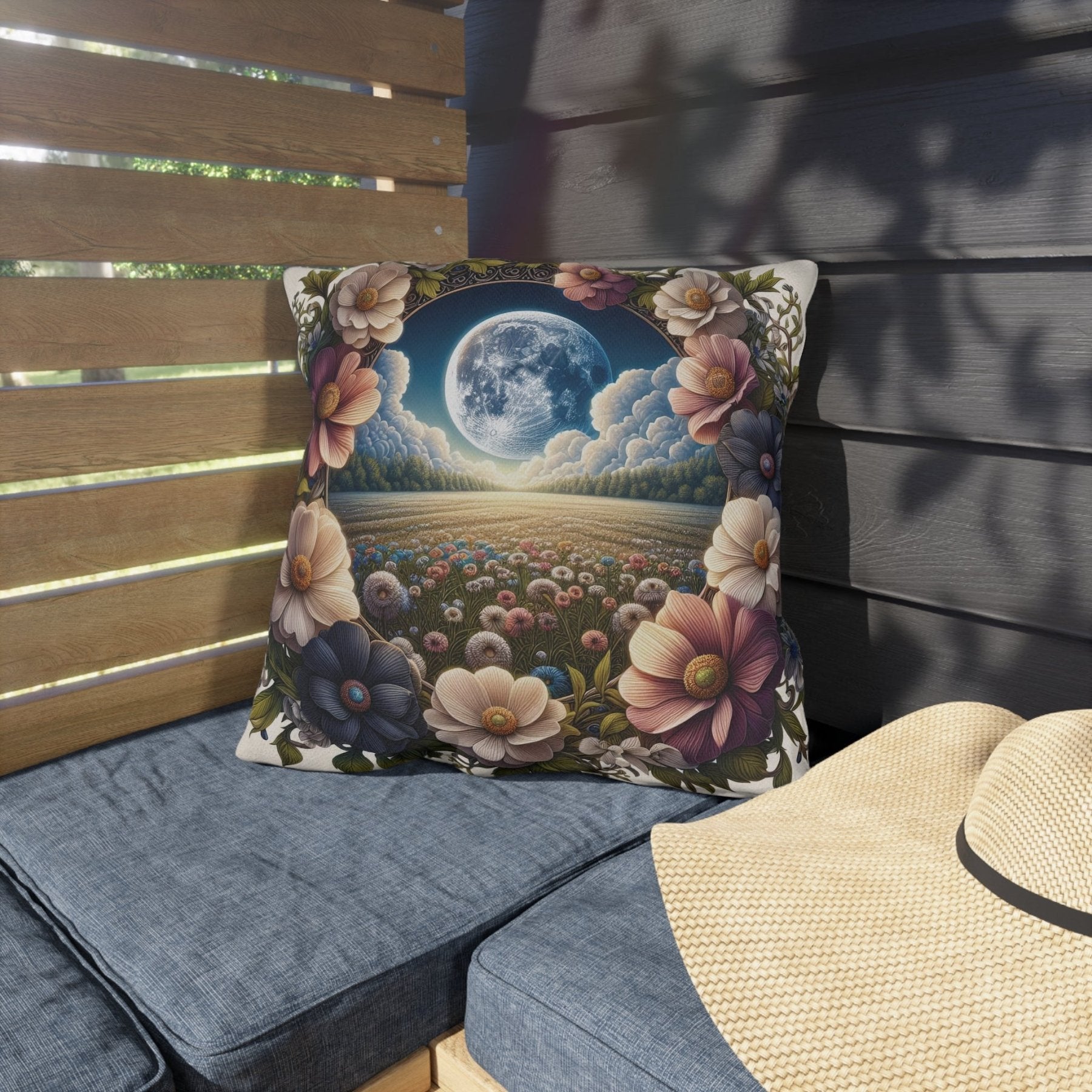 Moon & Flowers Outdoor Pillow, Qty 1, (5) - Janlyn's Crafts