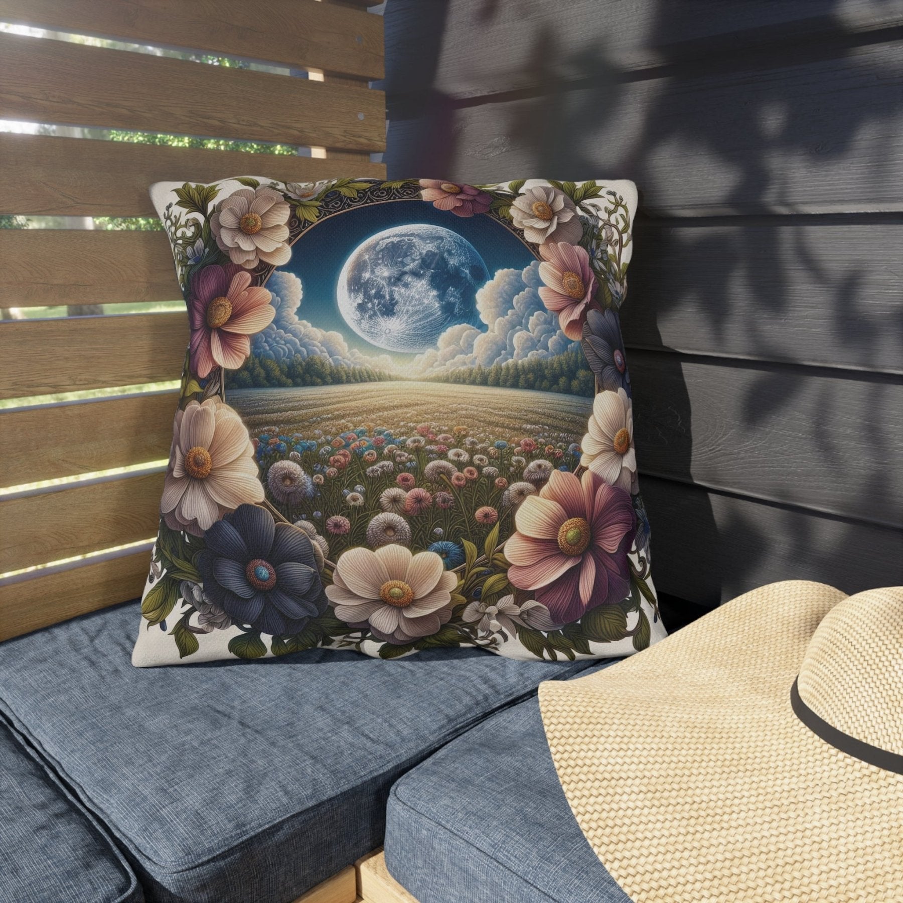 Moon & Flowers Outdoor Pillow, Qty 1, (5) - Janlyn's Crafts